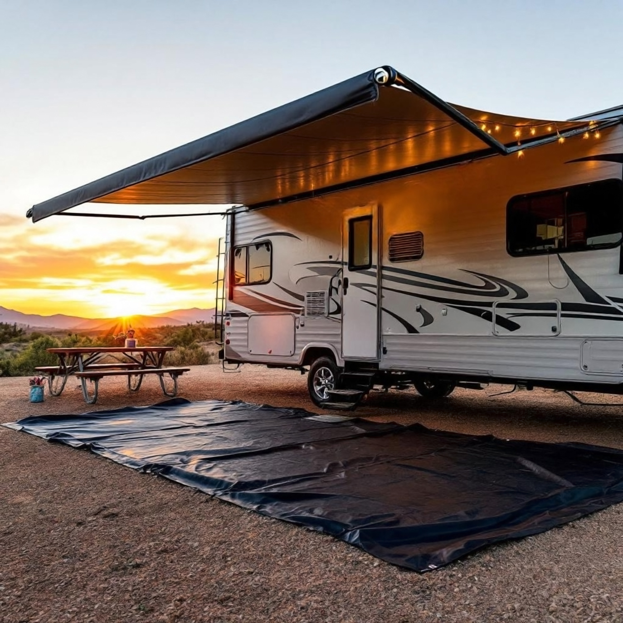 Camping Bodenplane schwarz mit Ösen - 400 x 300 cm - Outdoor Gewebeplane für Zelte wasserdicht