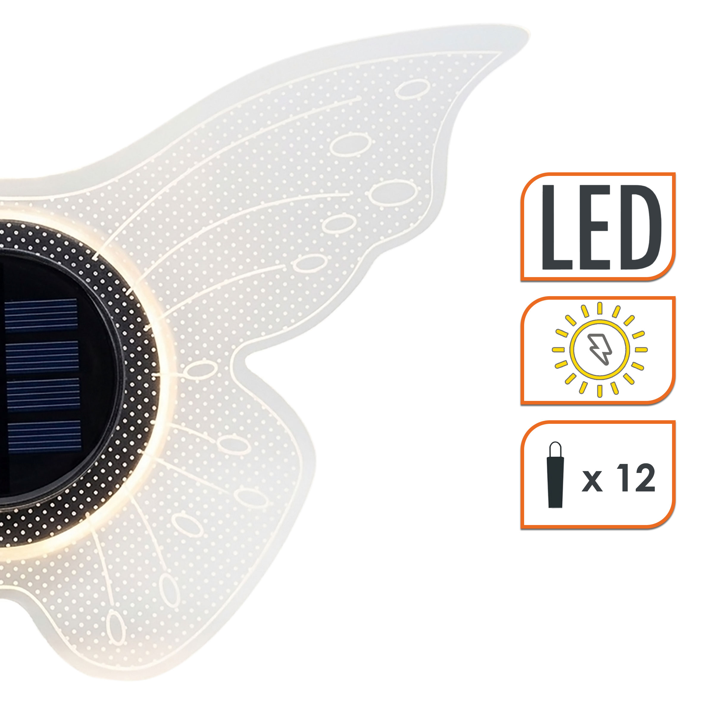 LED Solar Wandlampe Schmetterling transparent - 25 cm - Deko Wandleuchte warm weiß für Außen