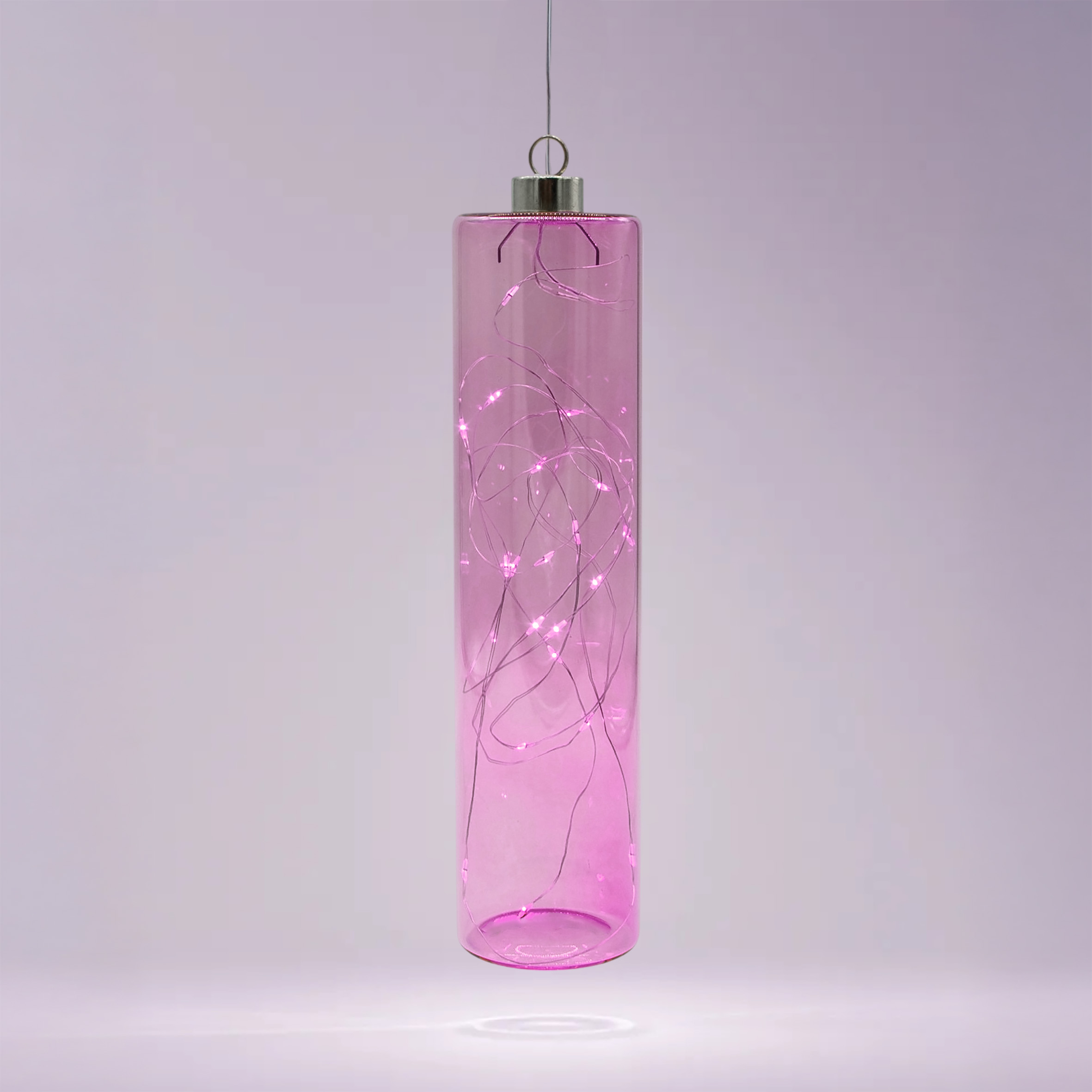 LED Glas Pendelleuchte Lavendel lila mit Timer - 24 x 6 cm - Hängelampe Batterie betrieben warm weiß beleuchtet