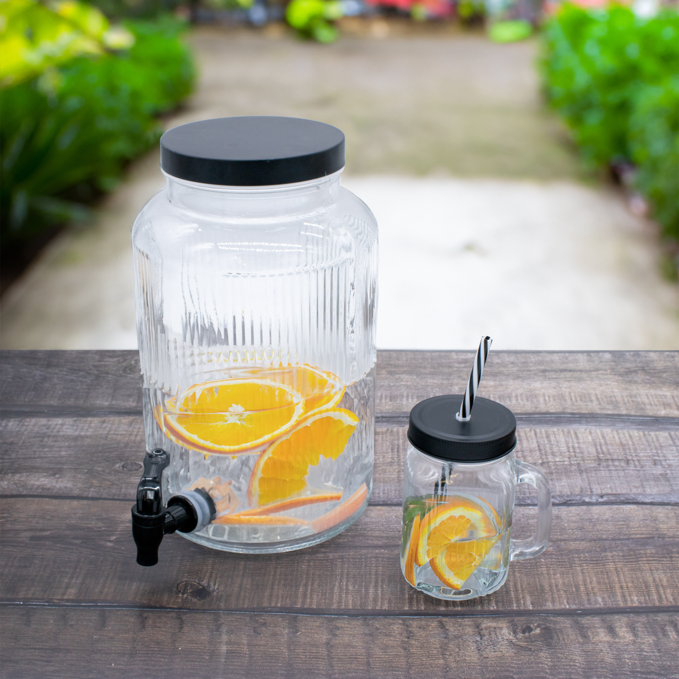 Getränke Spender mit Zapfhahn - 5 Liter - Glas Wasserspender mit Schraubverschluss