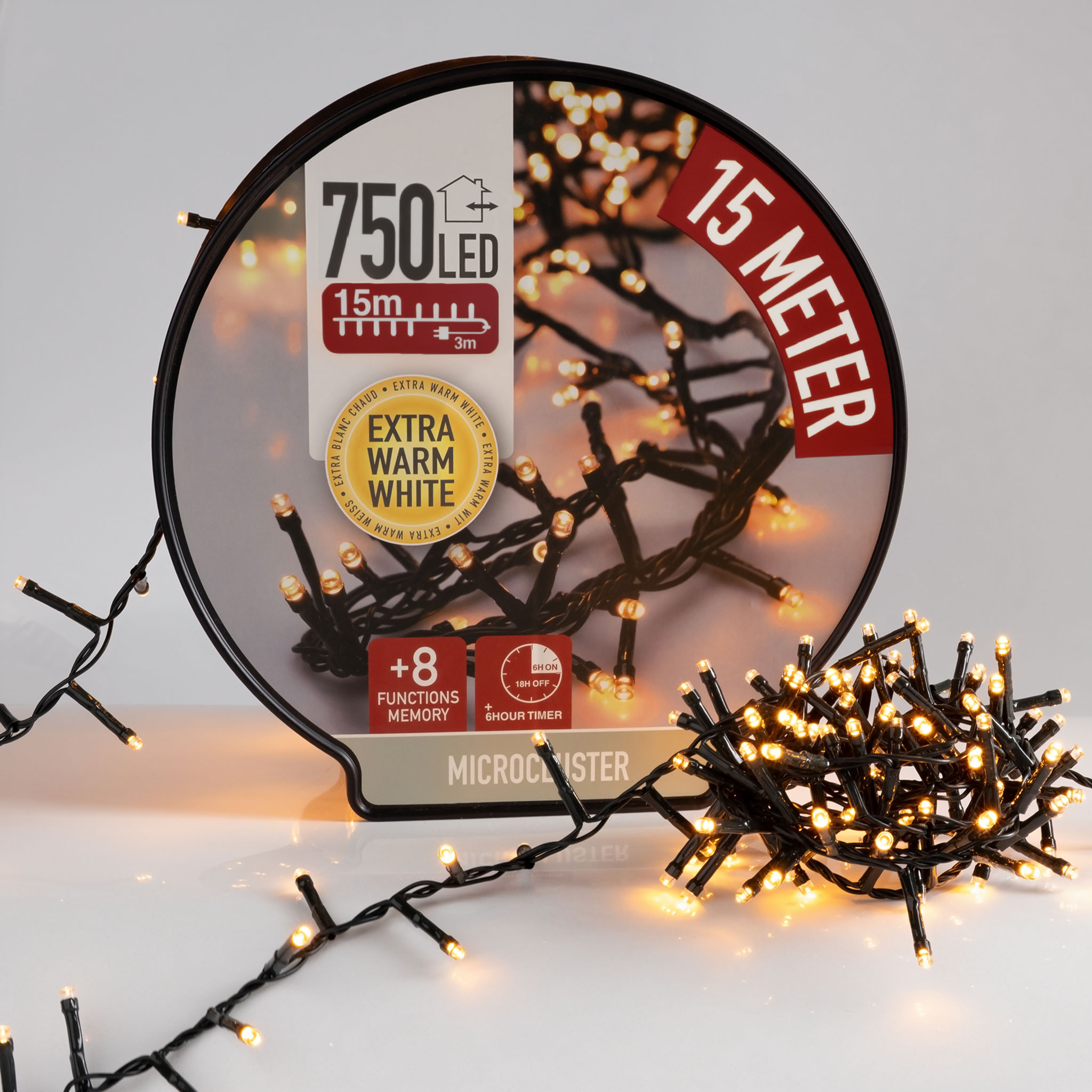 Lichterkette auf Trommel - 3 Größen - Micro Cluster LED extra warmweiß