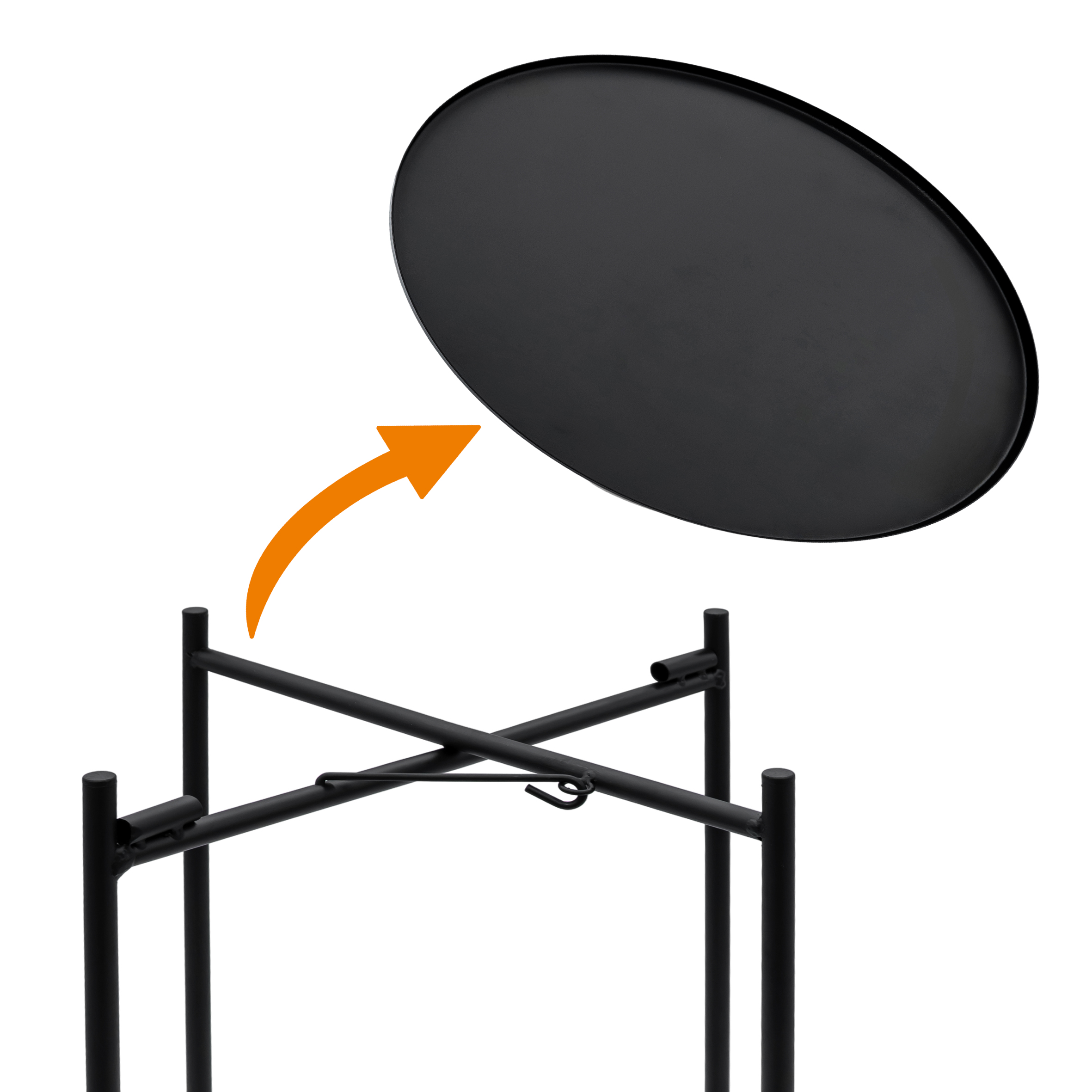 Beistelltisch Metall schwarz rund mit 2 Ablagen - 48 x 28 cm - Sofatisch klappbar mit abnehmbarem Tablett