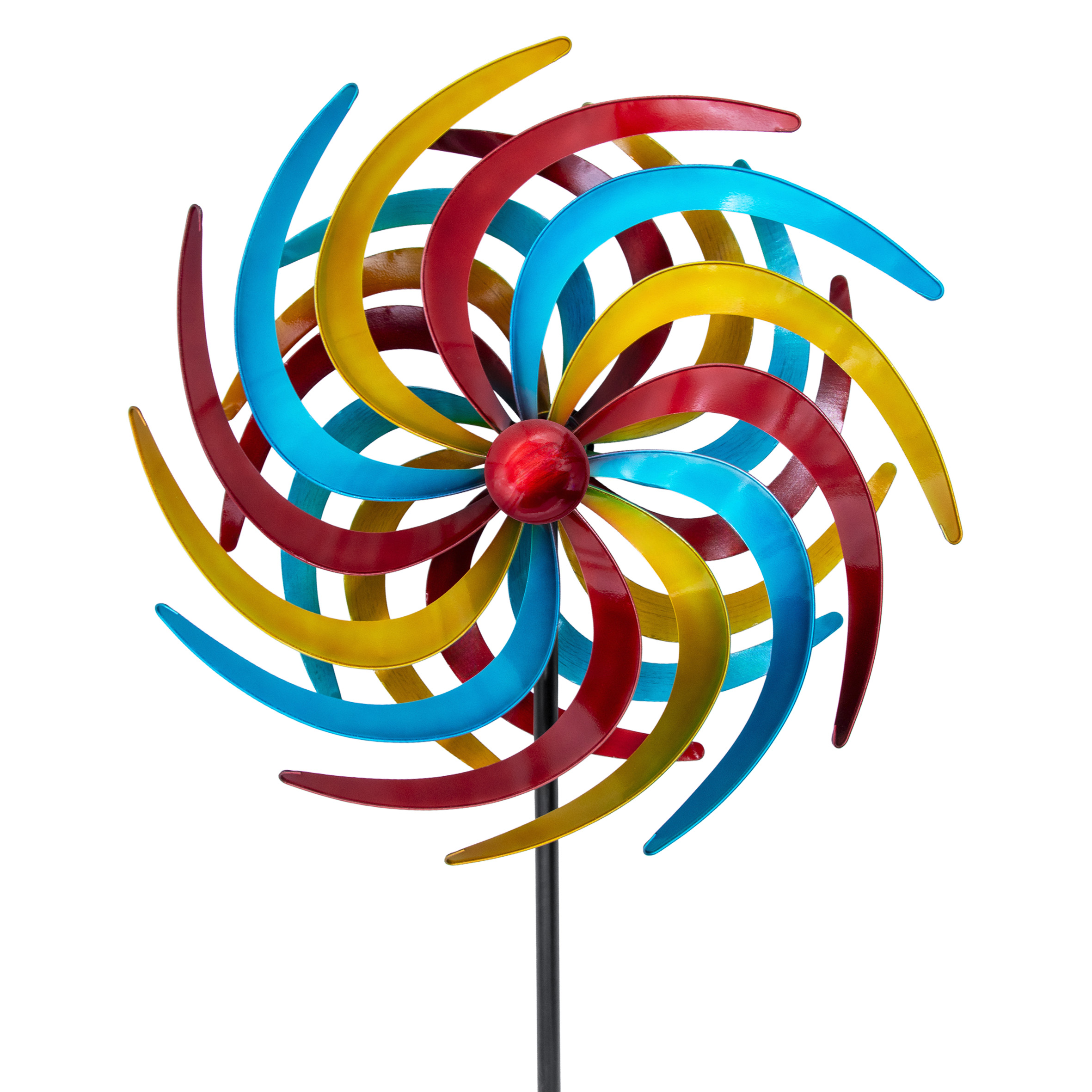 Metall Windrad bunt - 210 x 61 cm - Deko Windspiel Windmühle Gartenstecker groß