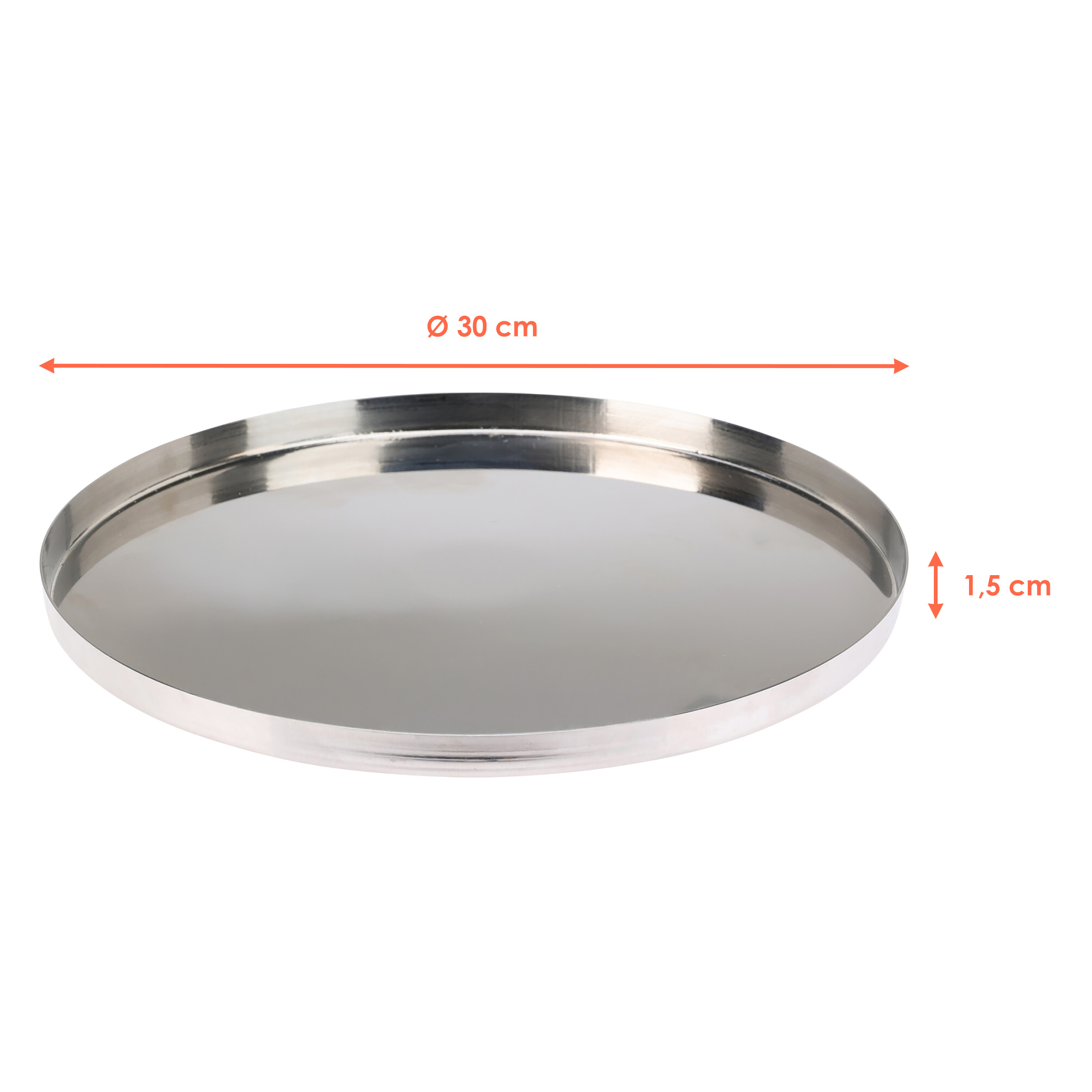 Metall Kerzentablett silber rund - 30 cm - Deko Silbertablett glänzend mit Rand