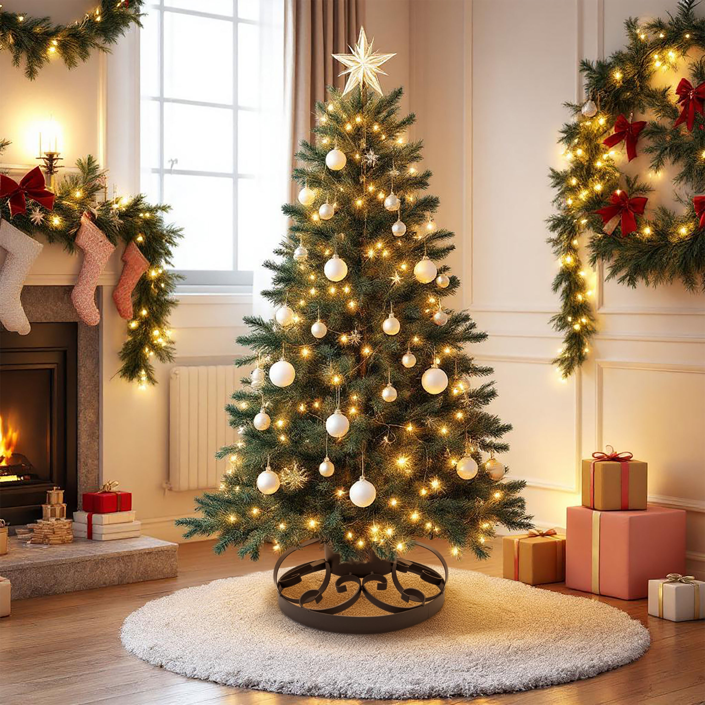 Metall Weihnachtsbaumständer im antiken Design - 35 cm - Christbaum Ständer mit Wasserschale