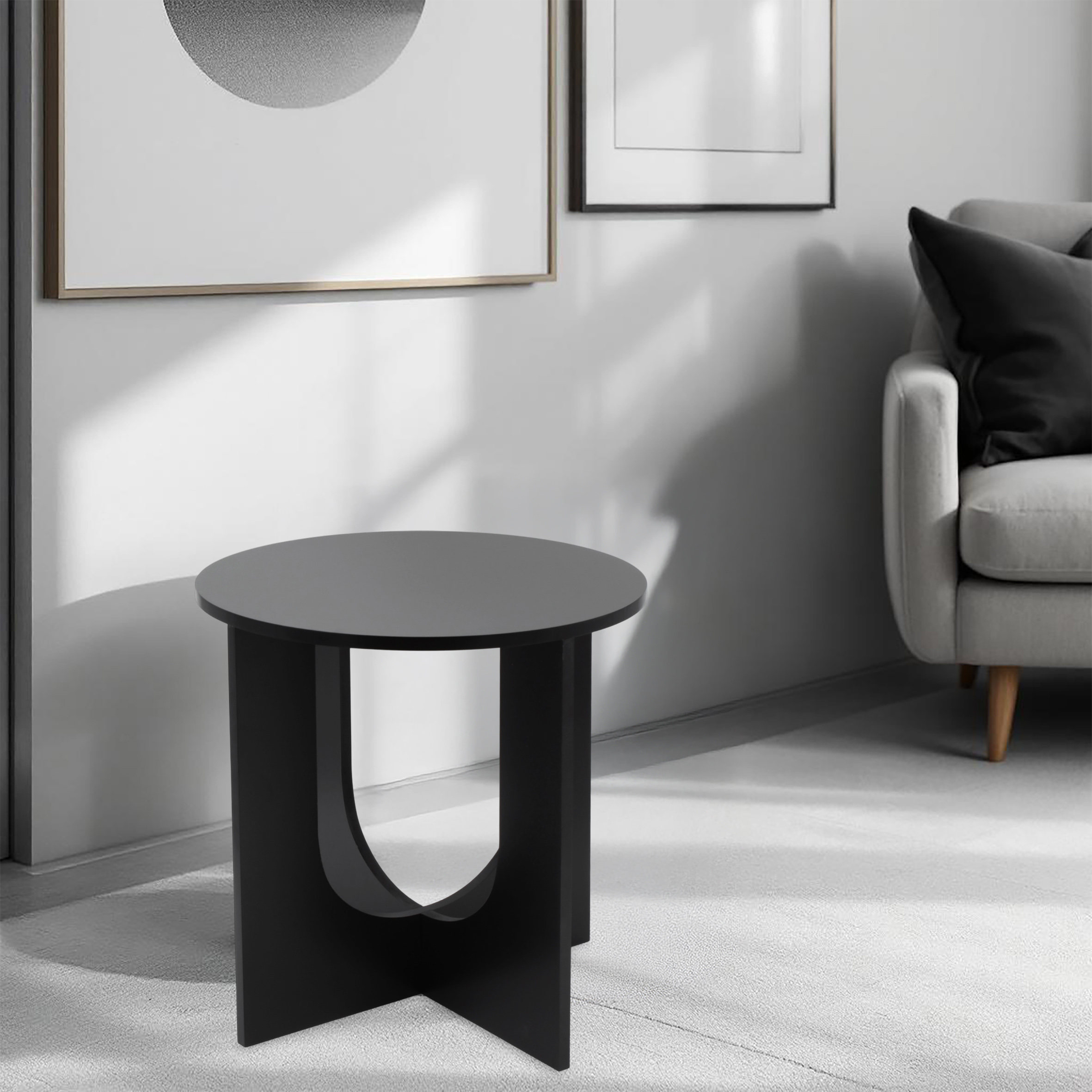 Design Holz Beistelltisch mit runder Tischplatte 40 cm - schwarz - kleiner Blumenhocker für den Wohnbereich