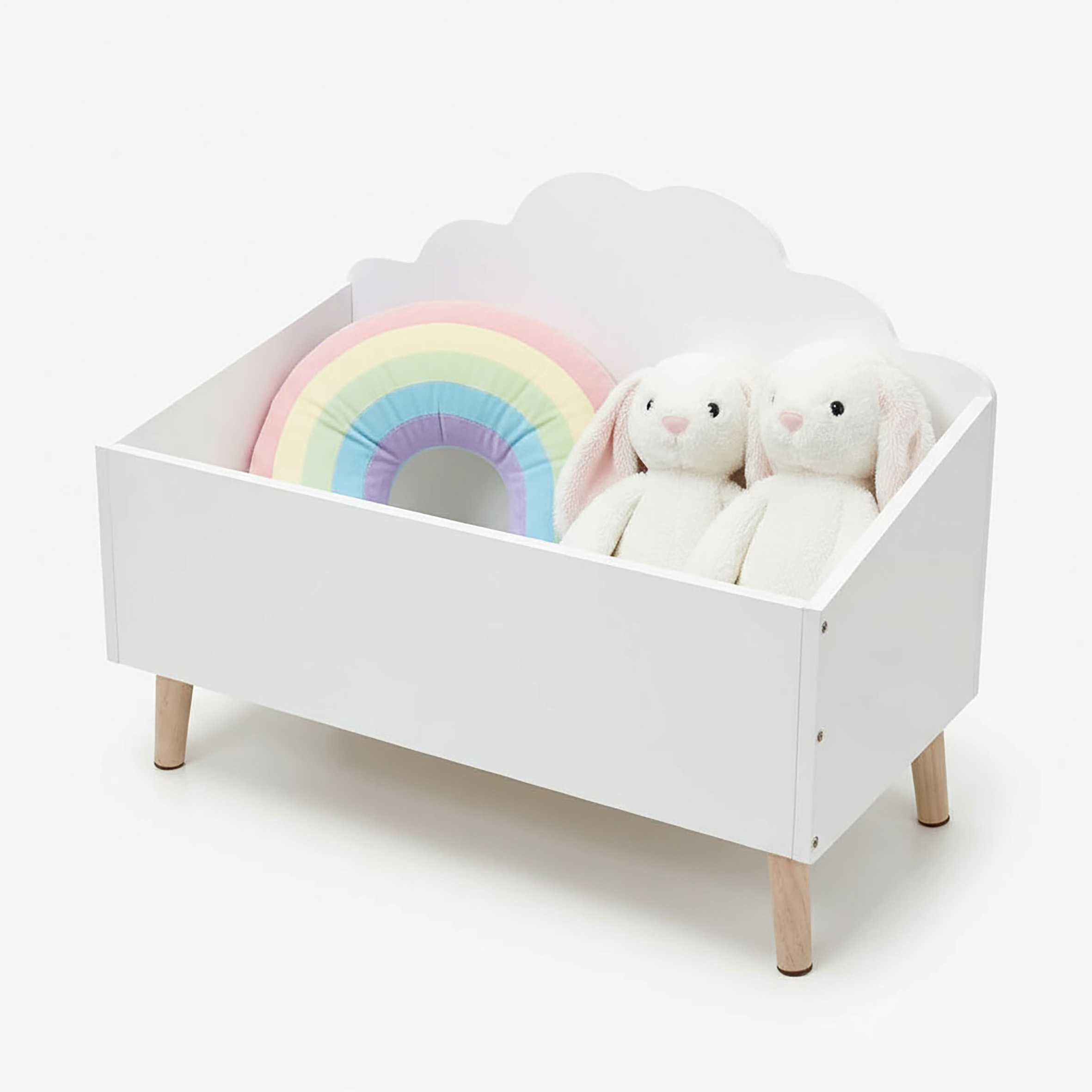 Kinder Aufbewahrungstruhe Wolke 58 x 45 cm - weiß - Holz Ordnungskiste im kindgerechten Design