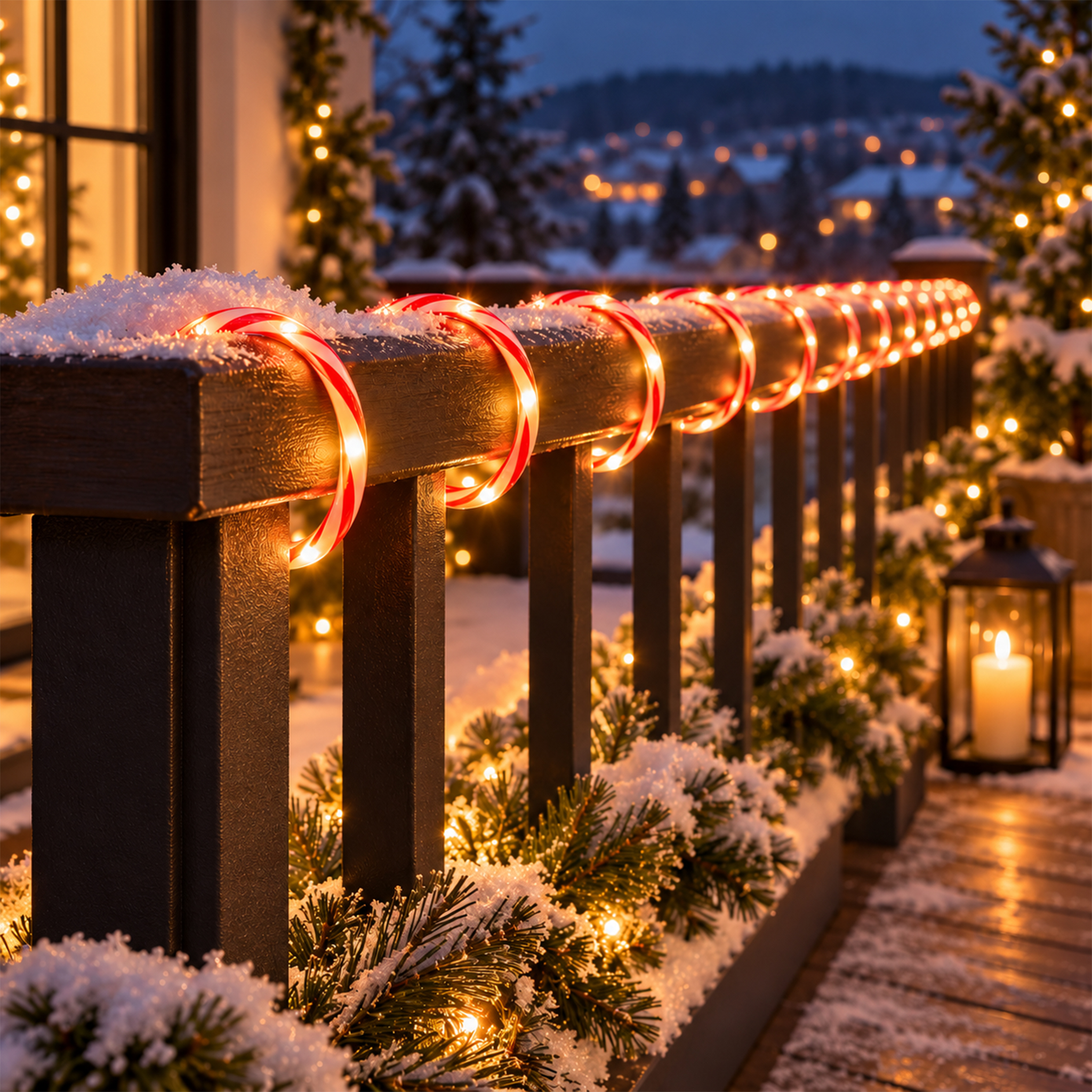 Zuckerstange Lichtschlauch warm weiß für Außen mit Timer - 100 LED - Outdoor Weihnachts Lichterkette rot-weiß gestreift