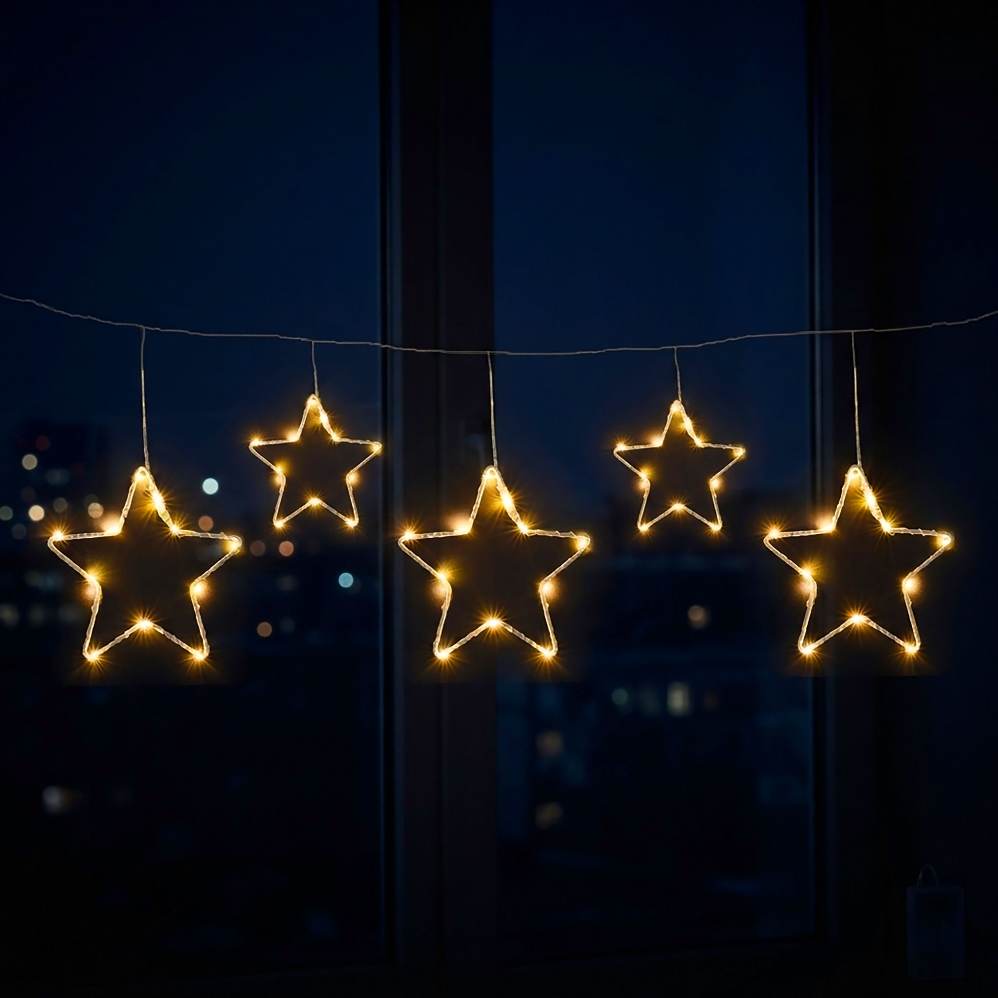 LED Lichtervorhang mit 5 Metall Sternen warm weiß - 120 x 30 cm - Weihnachts Lichterkette mit Timer Funktion