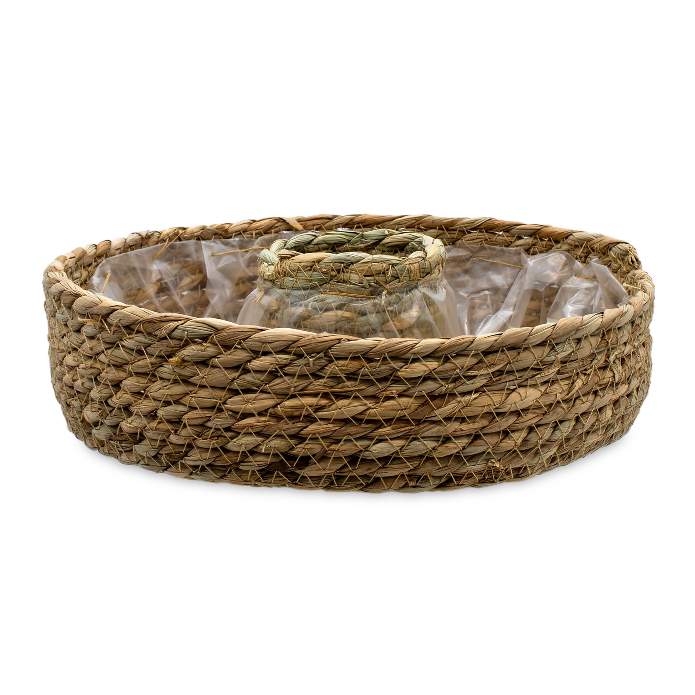 Seegras Pflanzring natur 2er Set mit Folie - 34 / 27 cm - Naturfaser Blumenschale zum direkten Bepflanzen