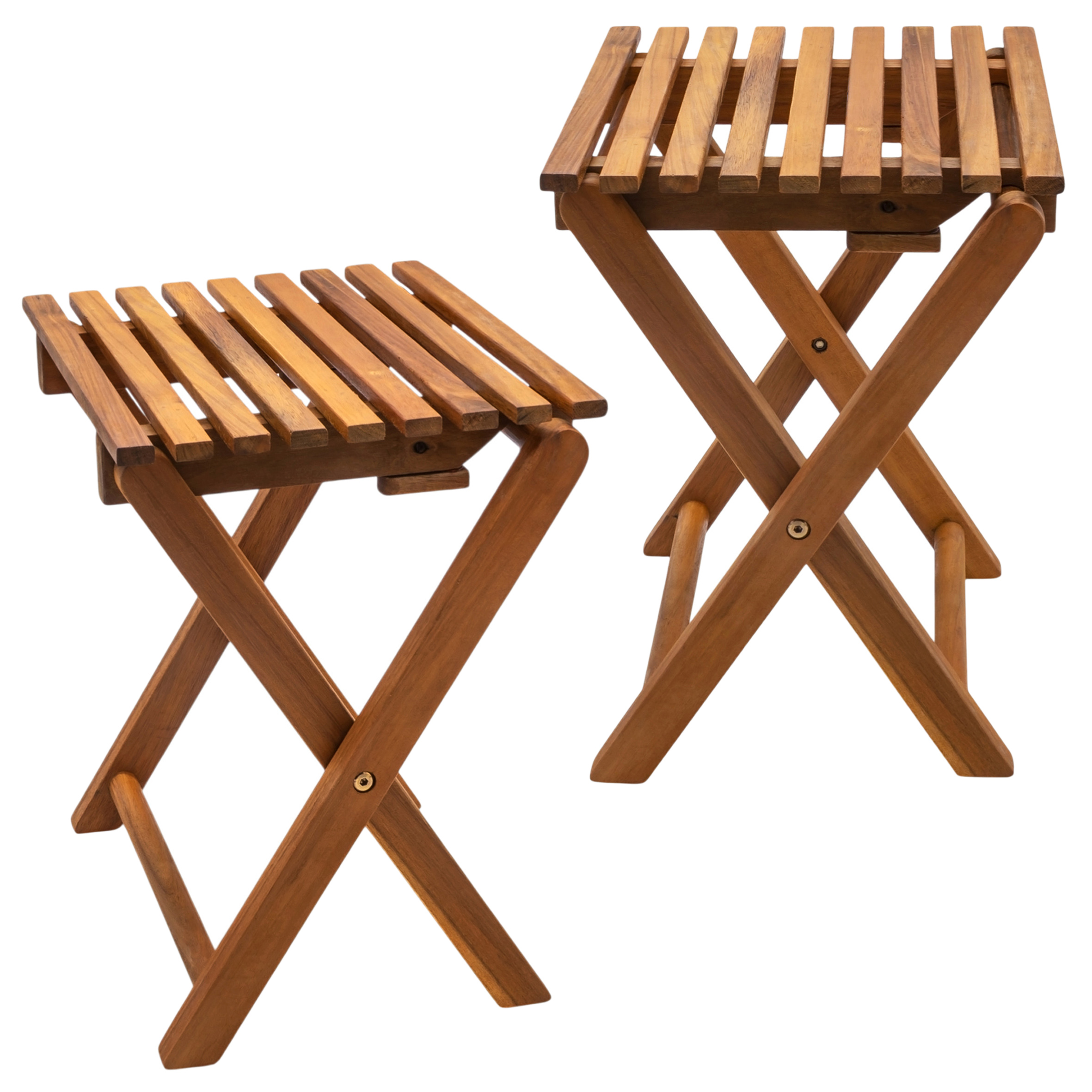 Akazien Klapphocker natur geölt 37 x 29 cm - 2er Set - Holz Blumenhocker klappbar im Teak Look