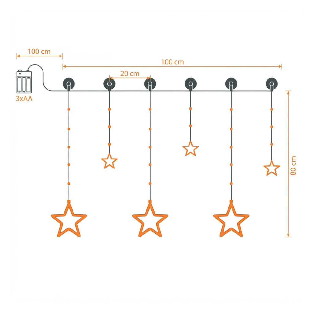 LED Sternenvorhang 100x80 cm - 63 LED warmweiß - Fenster Deko Stern Lichterkette