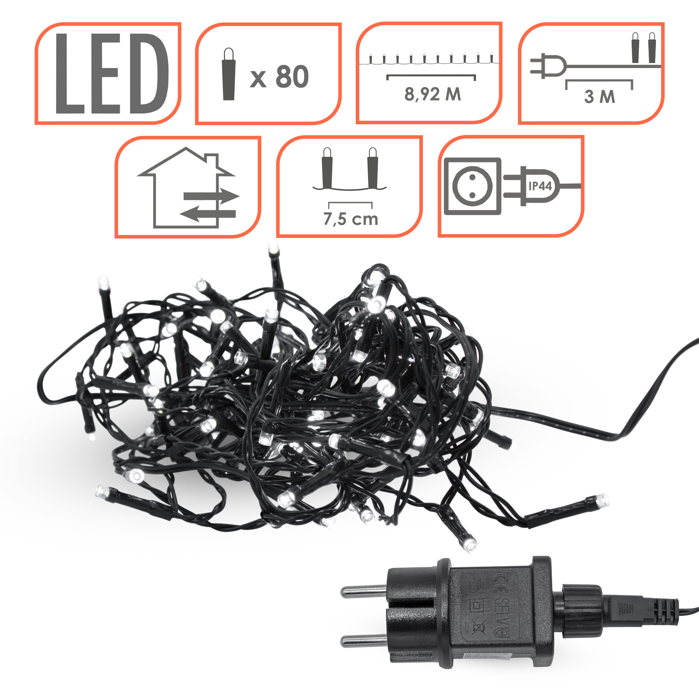 LED Weihnachts Lichterkette kalt weiß - 80 LED - Deko Garten Beleuchtung für Innen und Außen