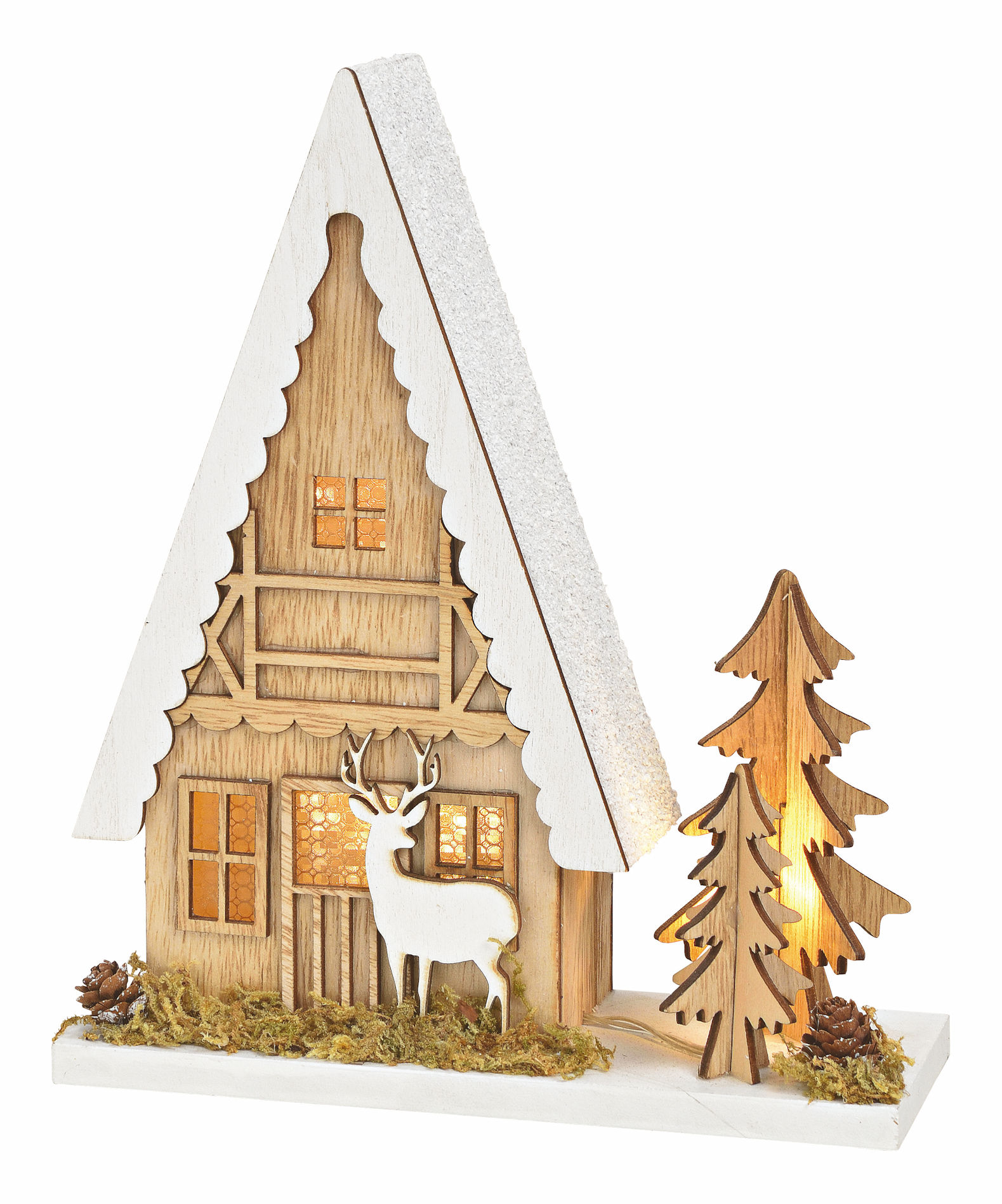 Holz Lichthaus 21 cm zum hängen - 3 LED - Weihnachts Tisch Deko Haus beleuchtet