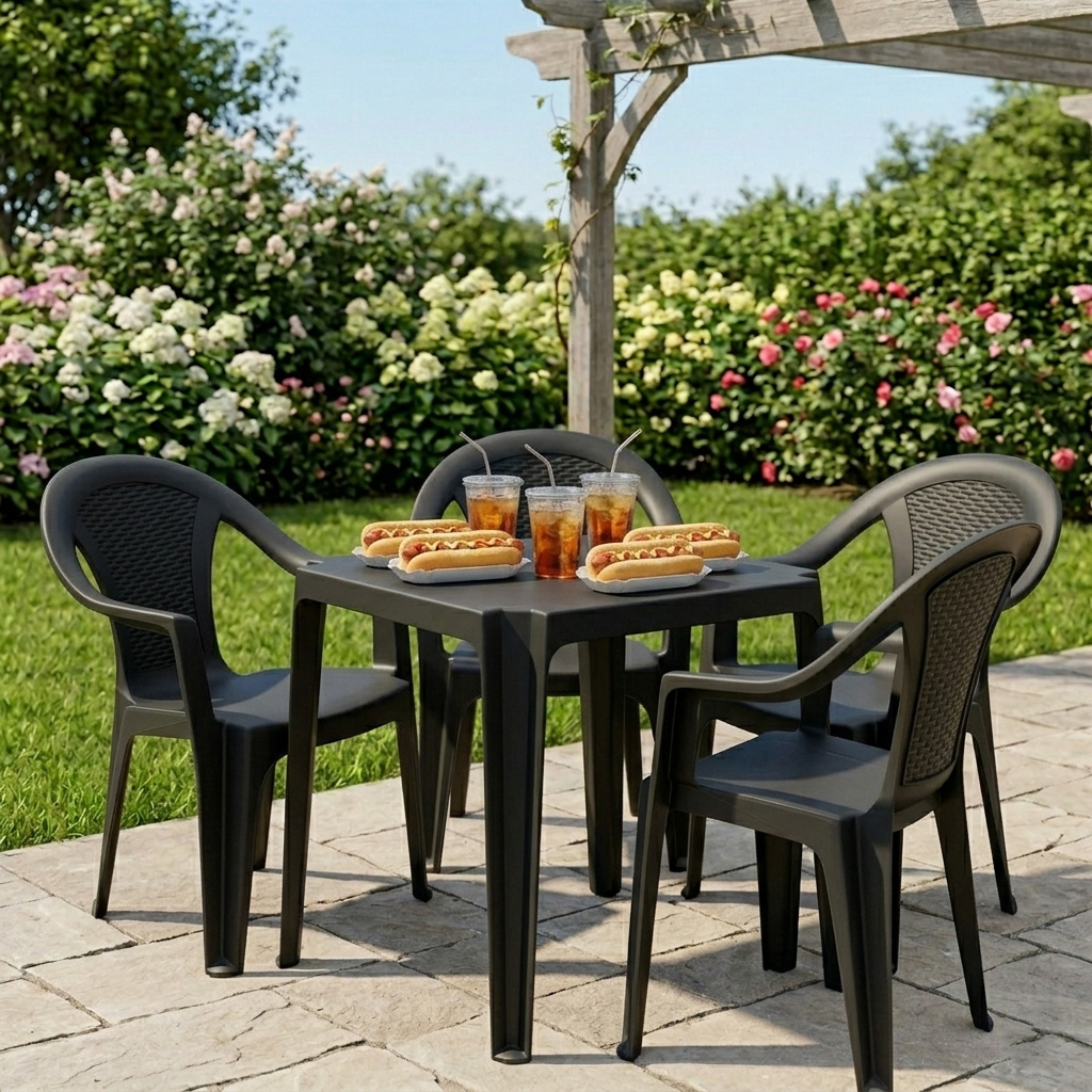 Gartenstuhl anthrazit in Rattan Optik ca. 82 cm x 55 cm x 52 cm - 1er oder 4er Set