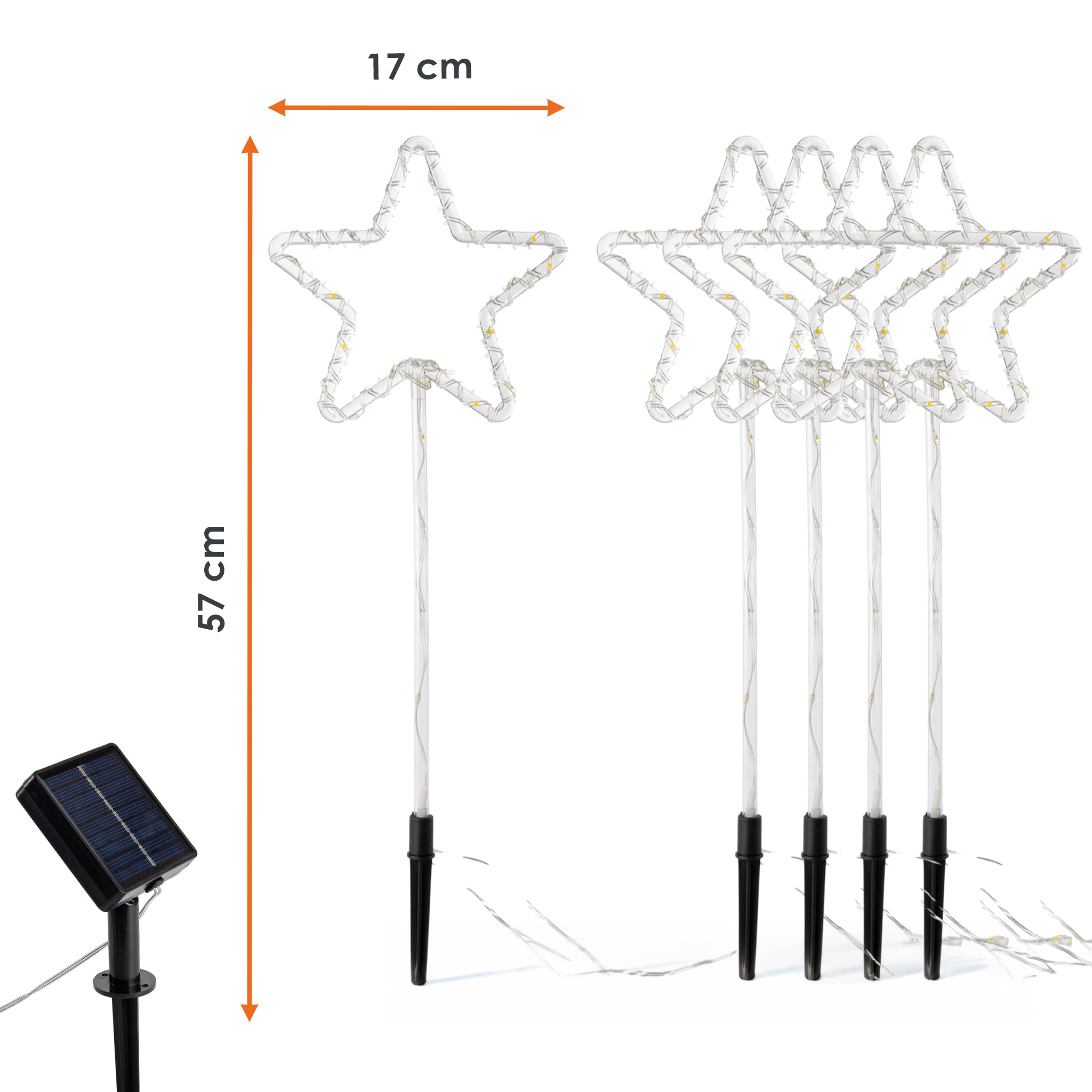 LED Solar Gartenstecker Stern mit 125 LEDs und 8 Funktionen - 5er Set - Weihnachts Deko Beleuchtung warm weiß für Außen
