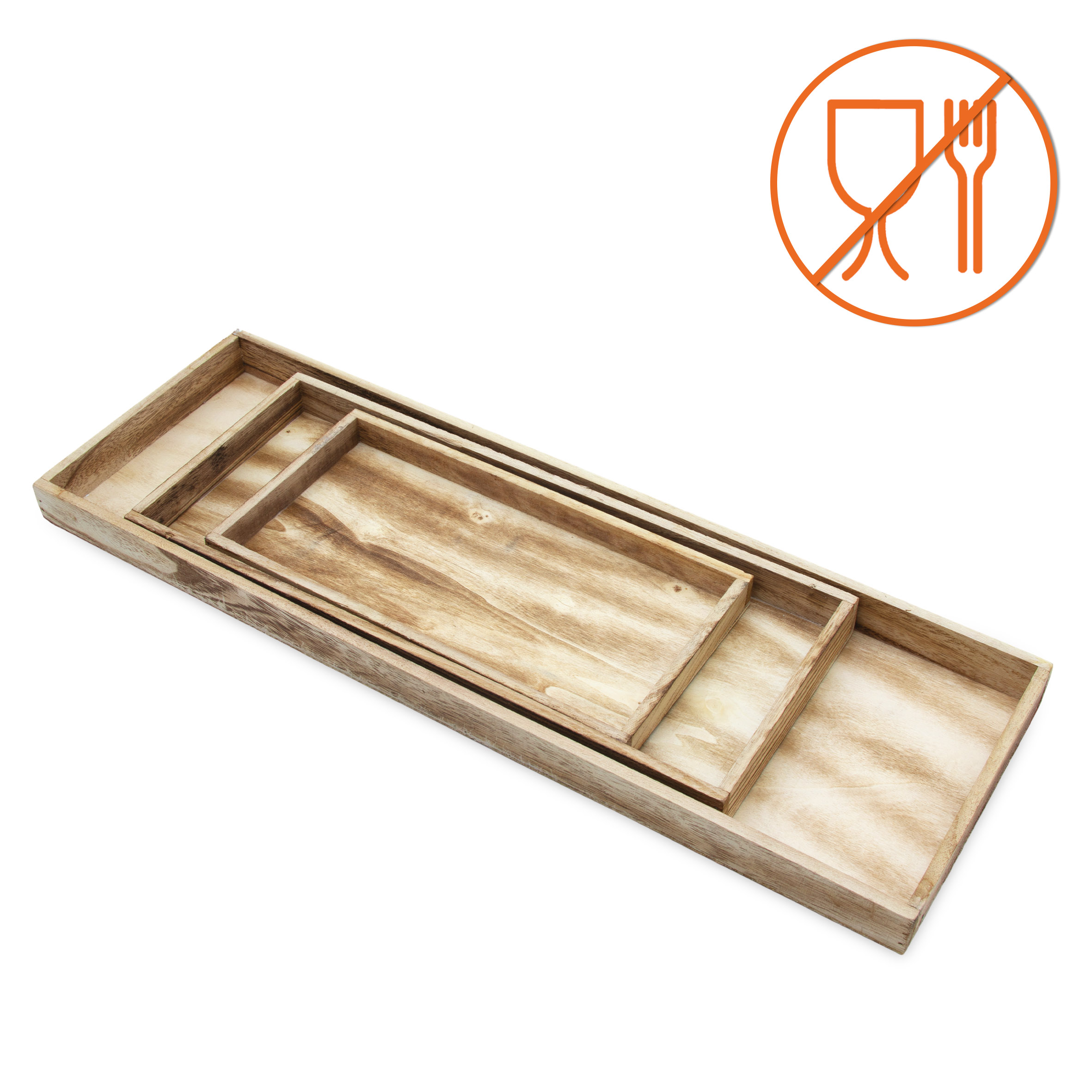 Holz Kerzentablett geflammt rechteckig 3er Set  - 60 / 42 / 30 cm - Dekotablett naturbelassen mit erhöhtem Rand