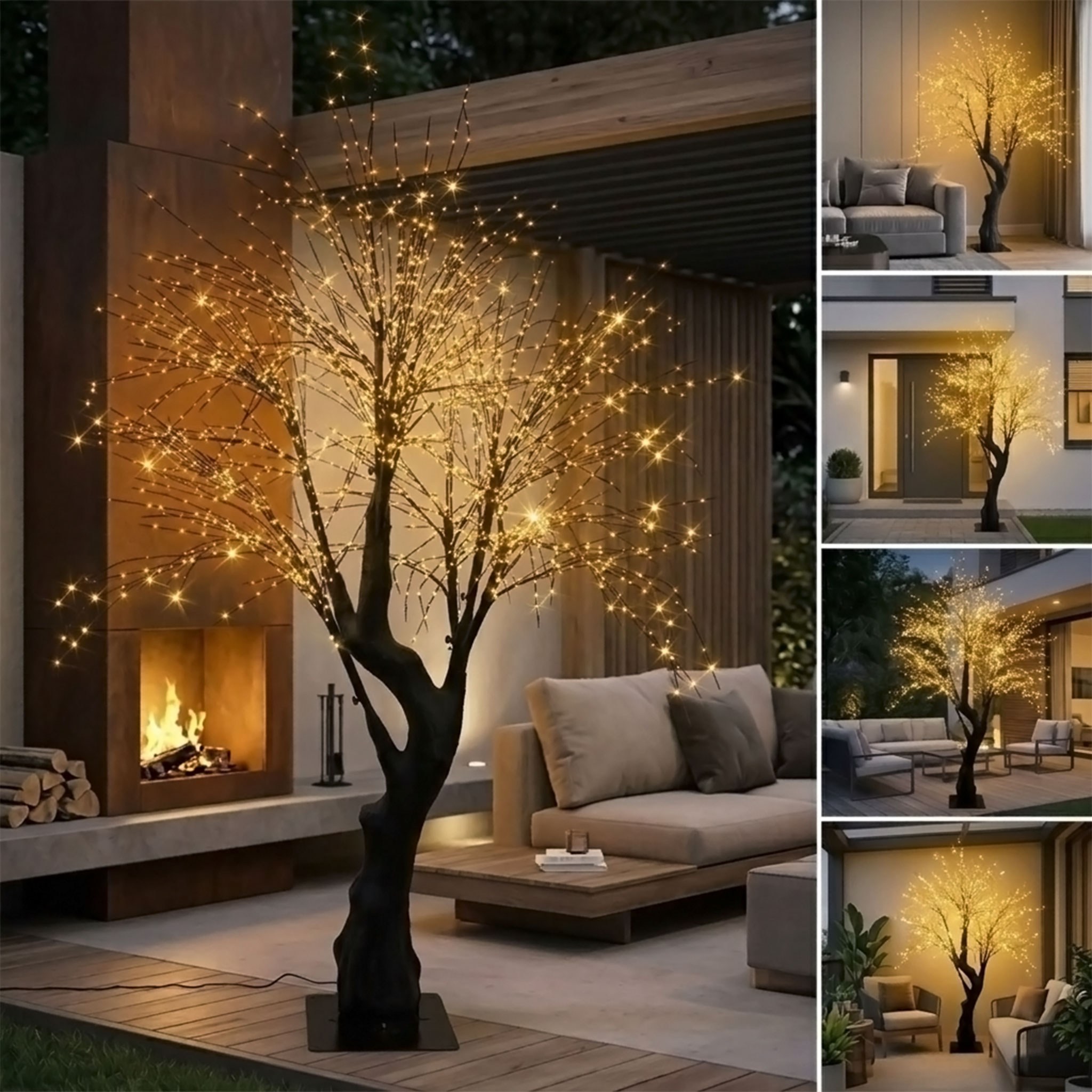 XL Lichterbaum für Außen und Innen mit Twinkle Effekt - 3072 gold LED - Fairy Lights Leuchtbaum mit biegsamen Ästen 200 cm mit Timer