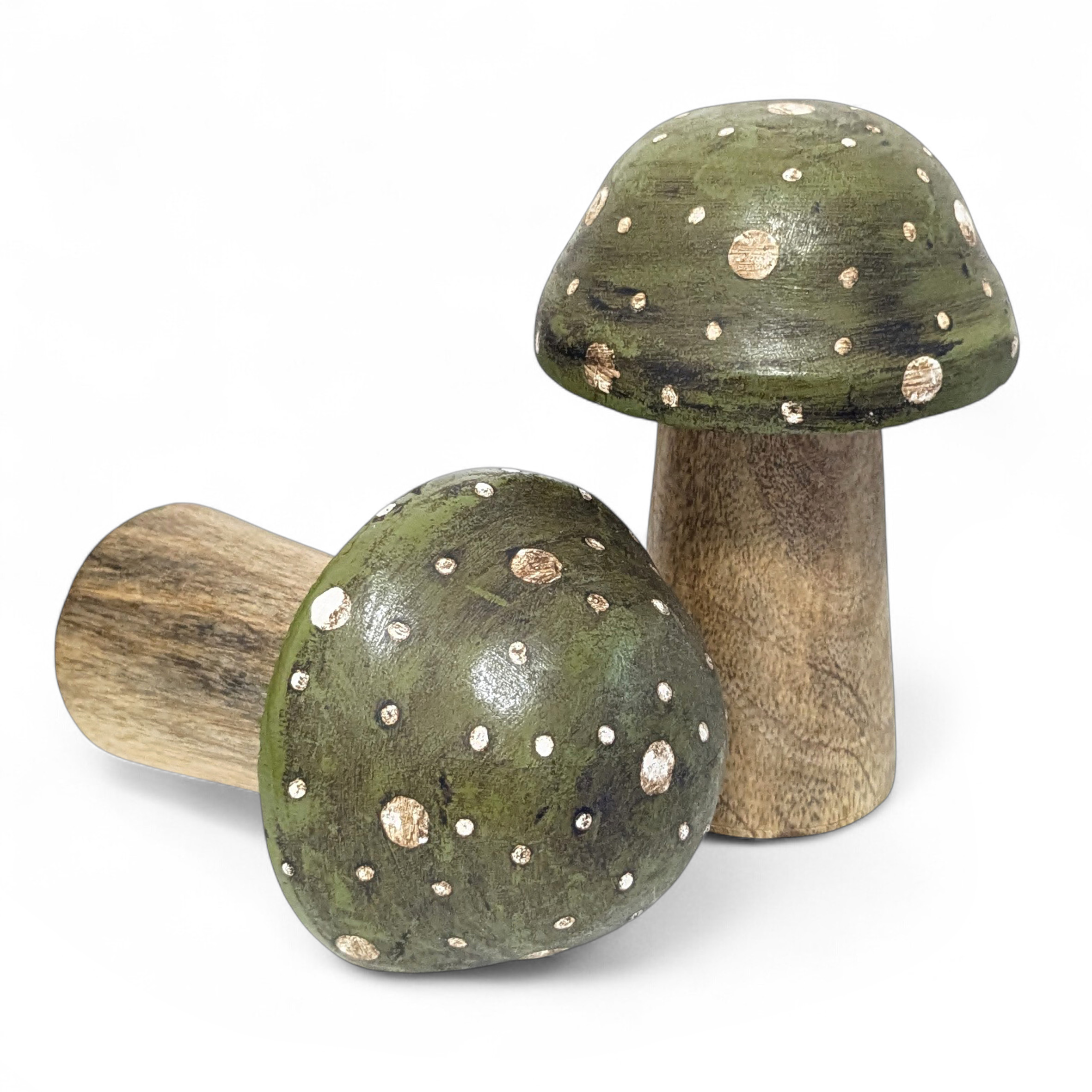 Mangoholz Deko Pilze zum Hinstellen 12 cm - 2er Set - Holz Fliegenpilze Figur zur Herbst Dekoration