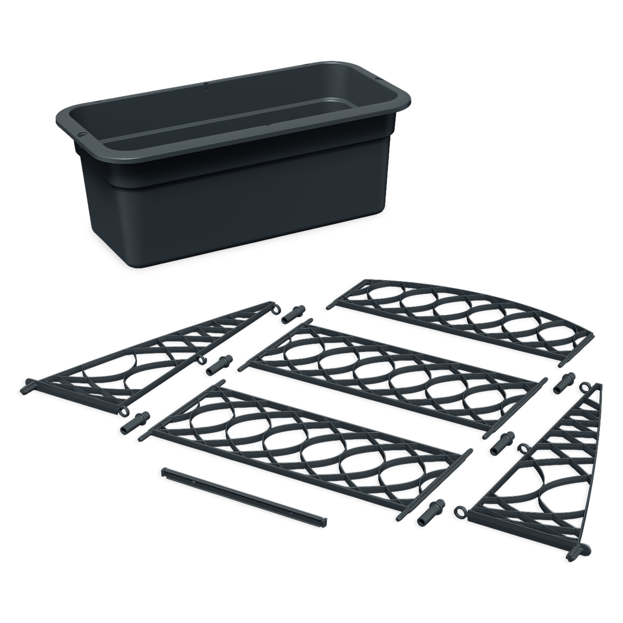 Kunststoff Blumenkasten anthrazit mit Rankgitter - 80 x 59 cm - Garten Pflanztopf grau mit Kletterhilfe