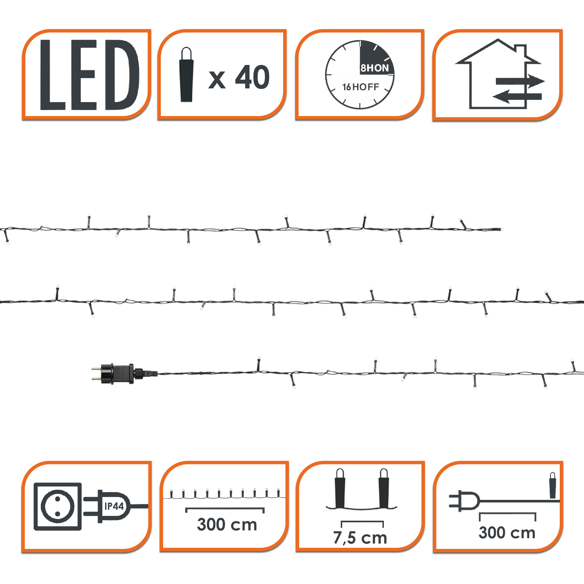 Weihnachts Lichterkette 40 LED - (kalt) weiß mit Timer
