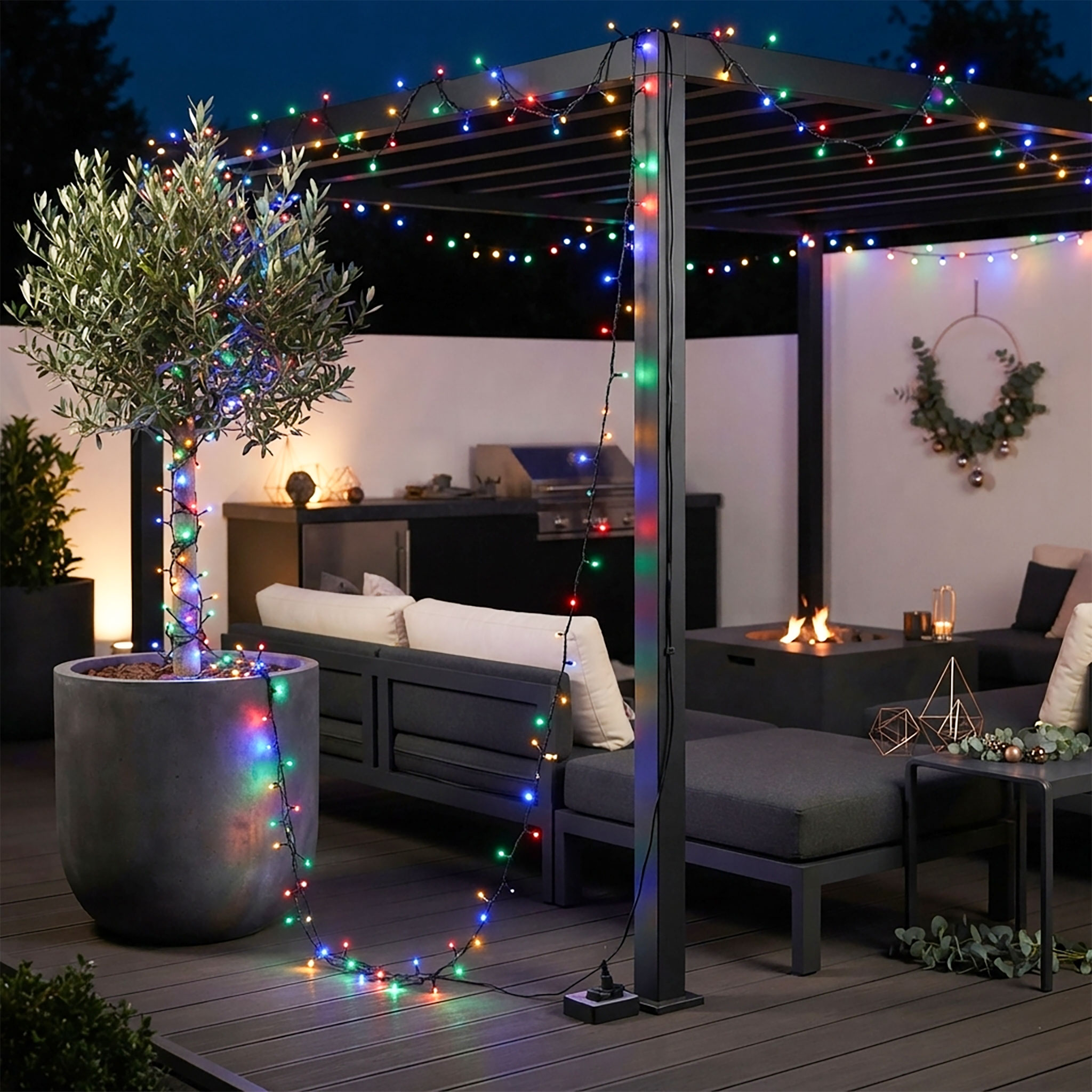 LED Weihnachts Lichterkette bunt - 180 LED / 16 m -Deko Beleuchtung für Außen mit Timer