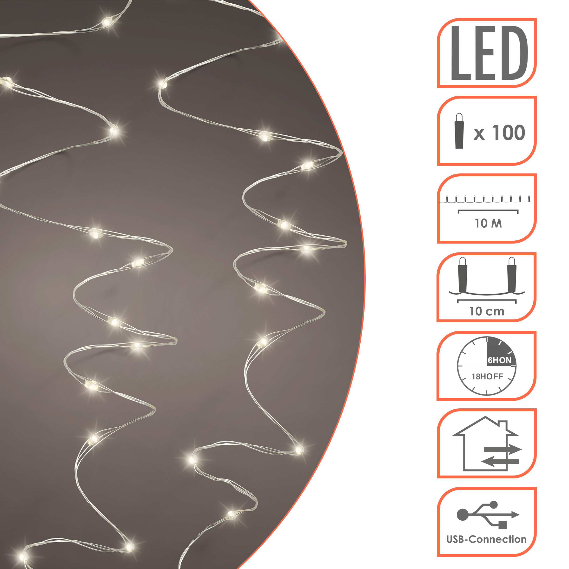 Akku Draht Lichterkette wiederaufladbar 10 Stunden Leuchtdauer mit Timer - 10 m mit 100 LED - Garten Dekobeleuchtung warm weiß mit 8 Funktionen