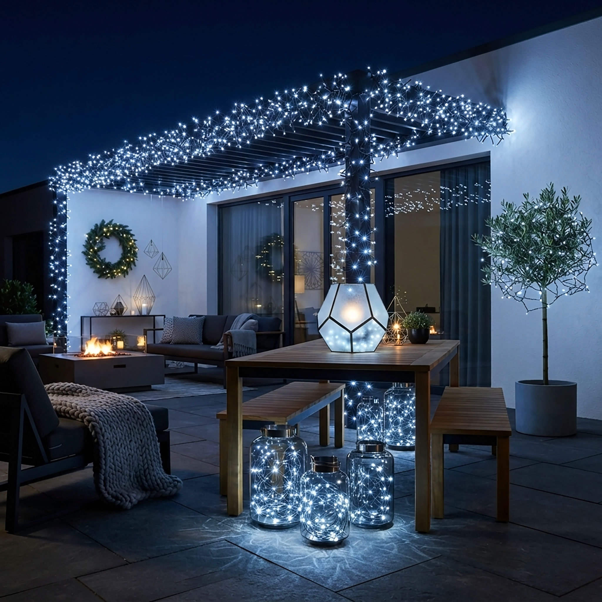 LED Büschel Lichterkette kalt weiß - 3 Längen - Garten Deko Beleuchtung mit 8 Funktionen