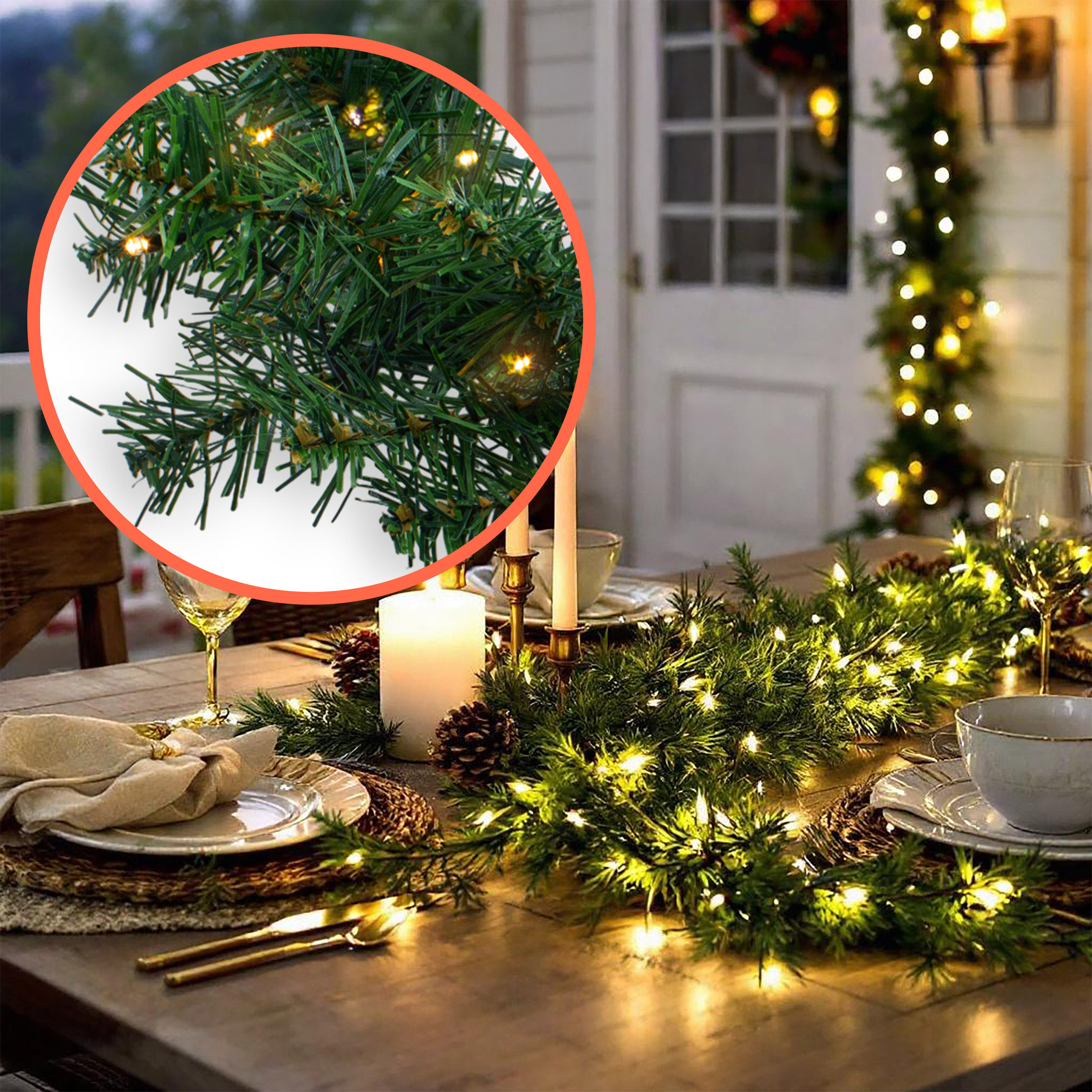 Weihnachtsgirlande grün mit 100 LED Lichterkette batteriebetrieben für Außen - 810 cm - Künstliche Tannengirlande beleuchtet mit Timer