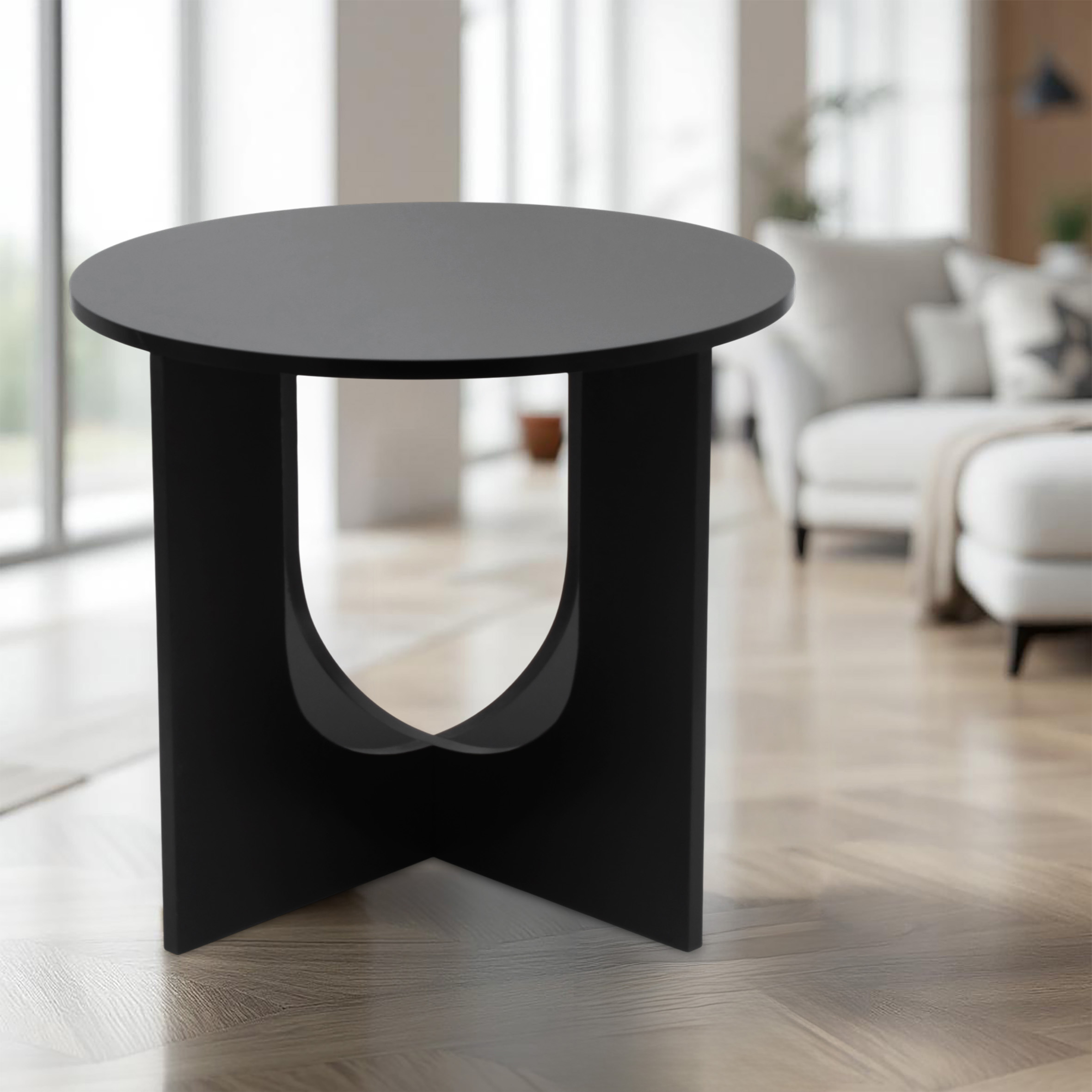 Design Holz Beistelltisch mit runder Tischplatte 40 cm - schwarz - kleiner Blumenhocker für den Wohnbereich
