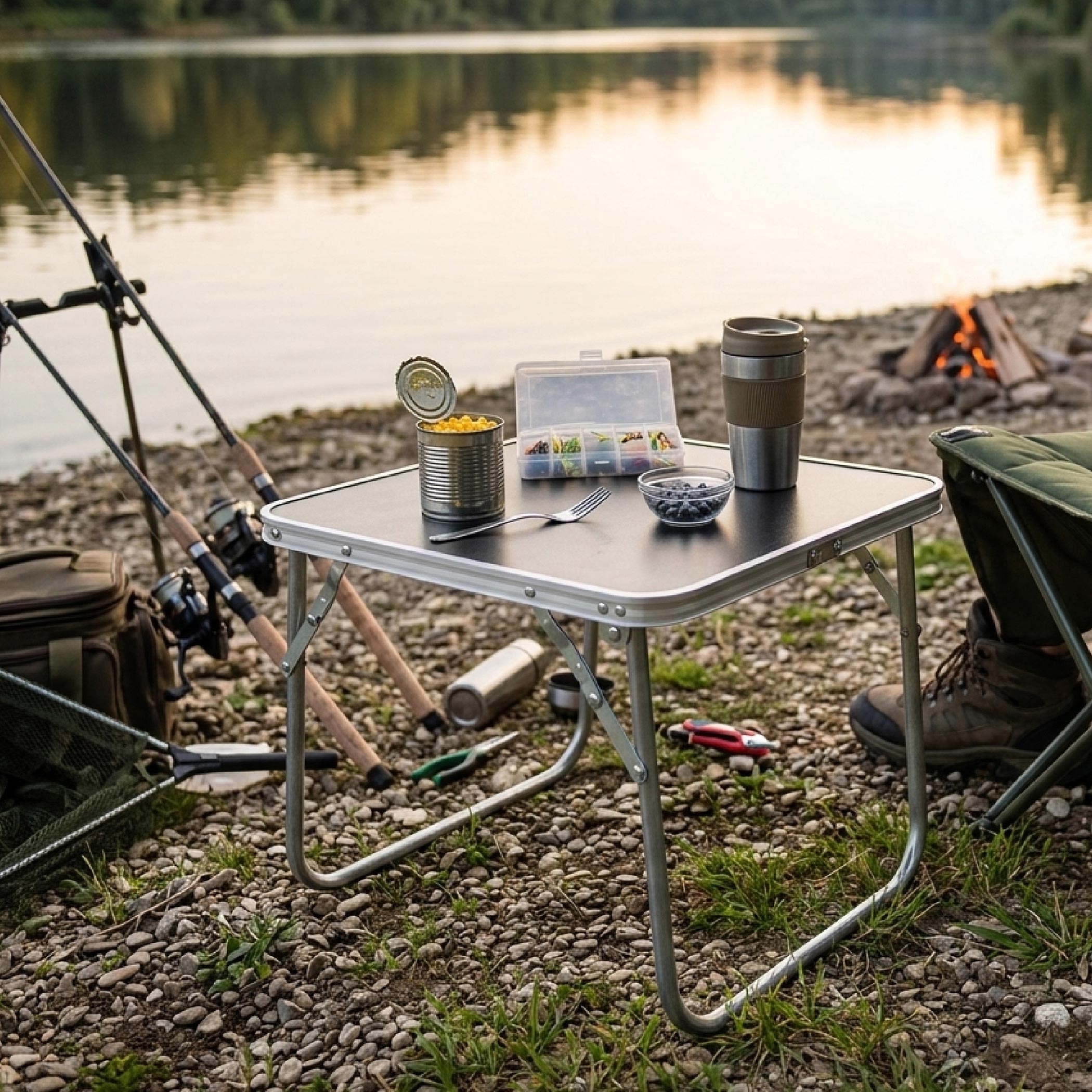 Mini Alu Campingtisch schwarz klappbar - 40 x 40 cm - Outdoor Klapptisch klein Belastbarkeit bis 15 kg