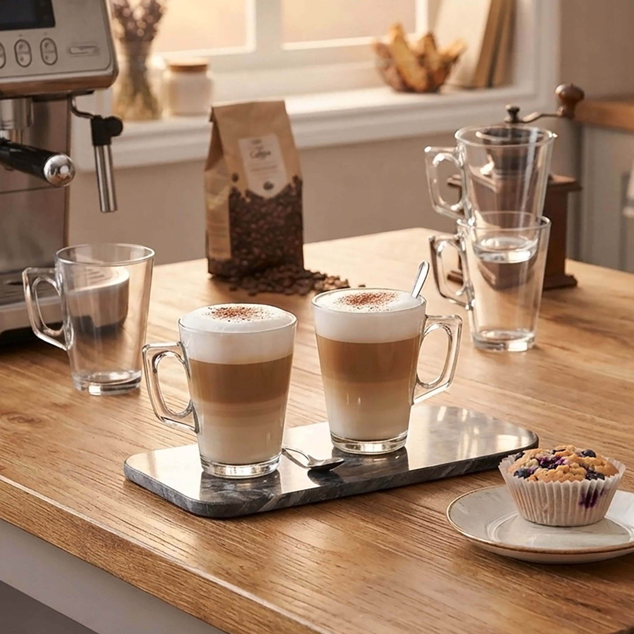 Cappuccino Glas konisch mit Henkel 255 ml - 6er Set - Latte Macchiato Kaffeeglas klar mit Griff