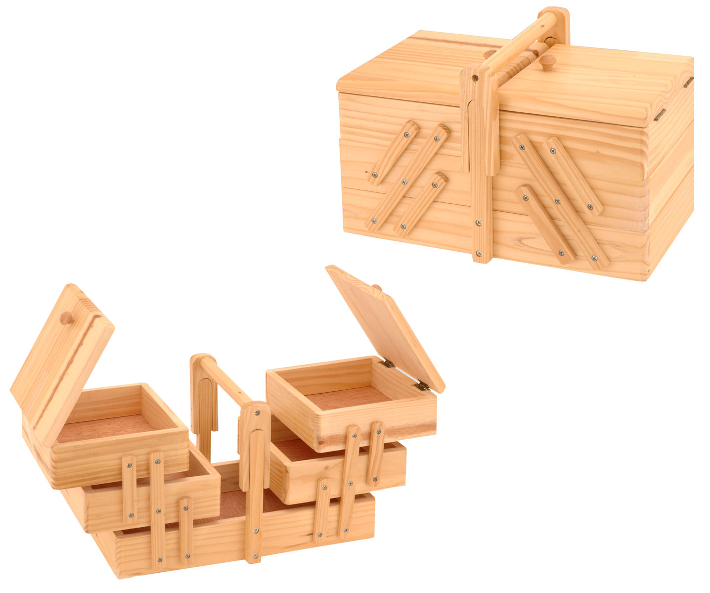Holz Nähkästchen klappbar - 30 x 19 cm - Nähkasten mit 5 Fächern