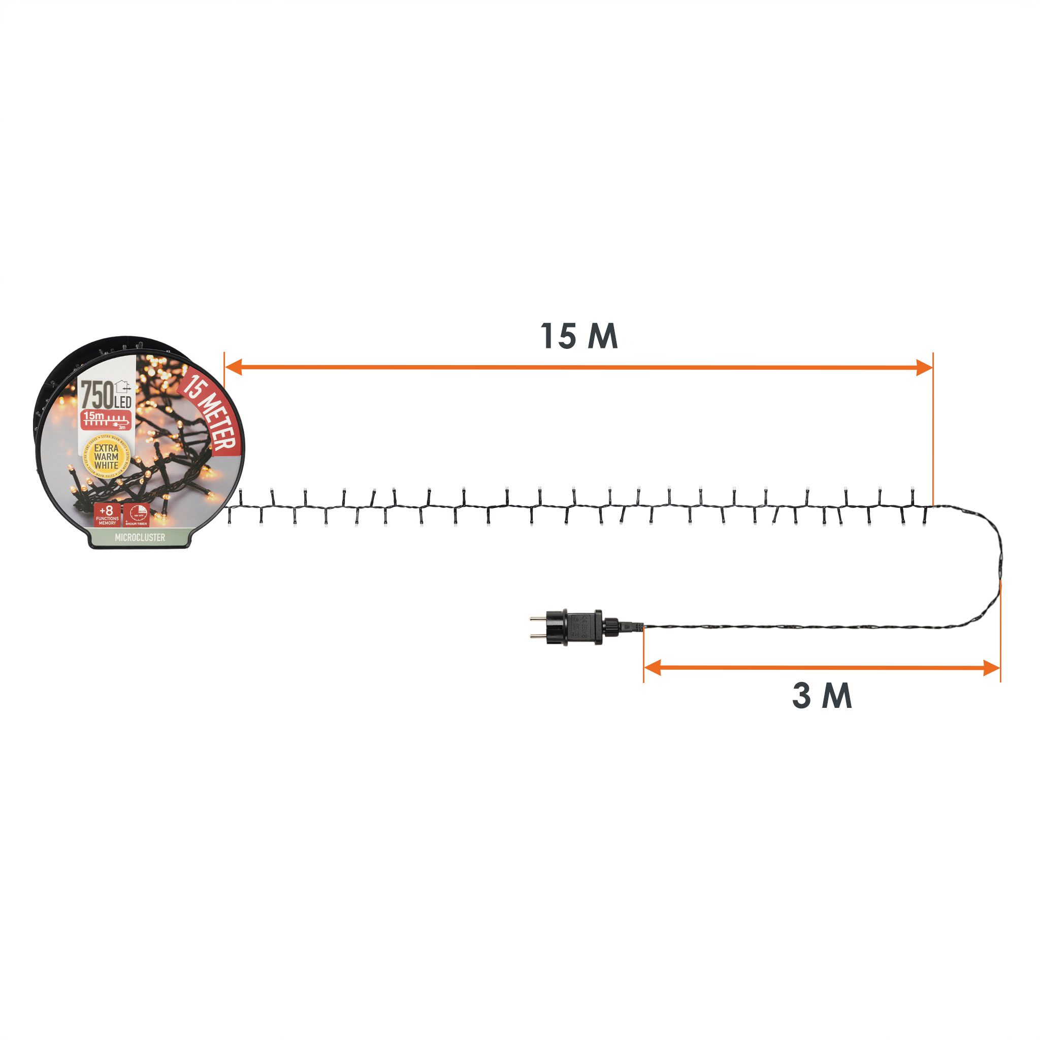 Lichterkette auf Trommel - 3 Größen - Micro Cluster LED extra warmweiß