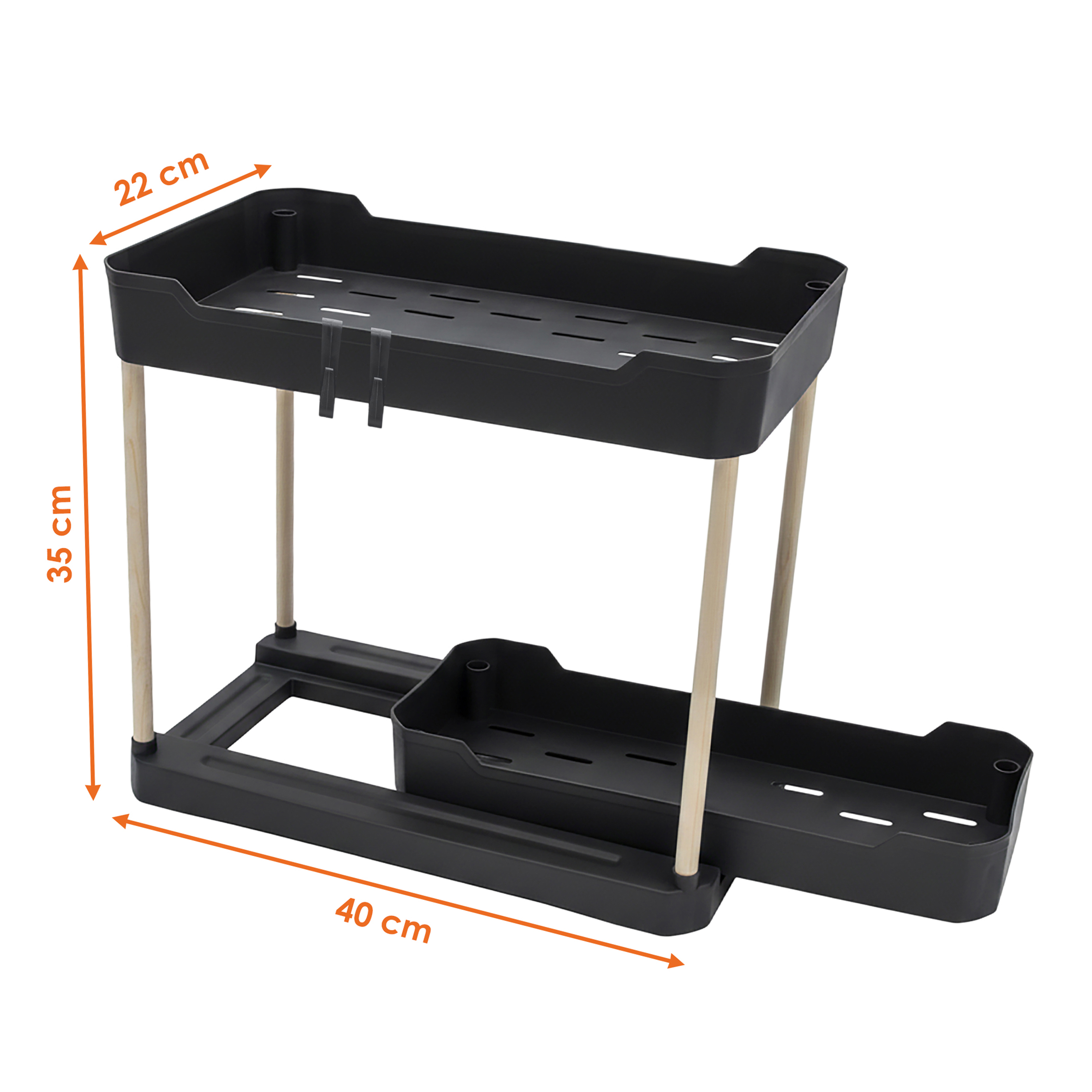 Schubladenturm mit 2 Ebenen 40 cm x 35 cm für Küchenschrank - schwarz - Unterschrank Organizer mit ausziehbarer Schublade