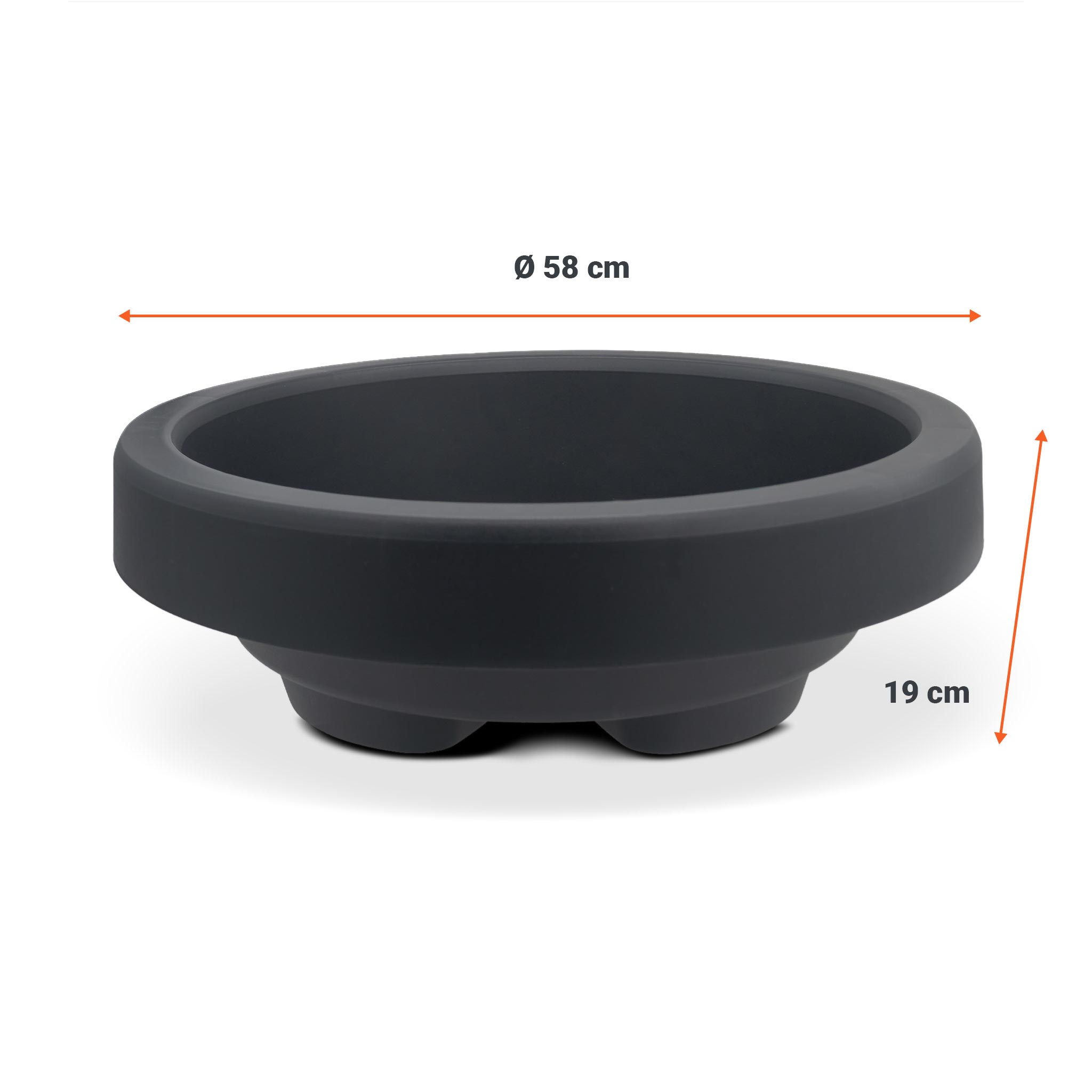 XXL Pflanzschale rund anthrazit - Ø 58 cm - Kunststoff Blumenkübel für Außen
