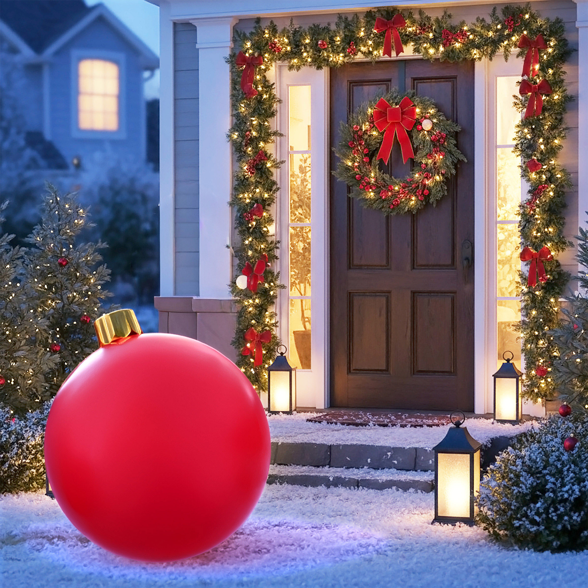 Riesen Weihnachtskugel aufblasbar 45 cm mit Erdspieß - rot - XXL Christbaumkugel Garten Dekoration mit Saugnapf