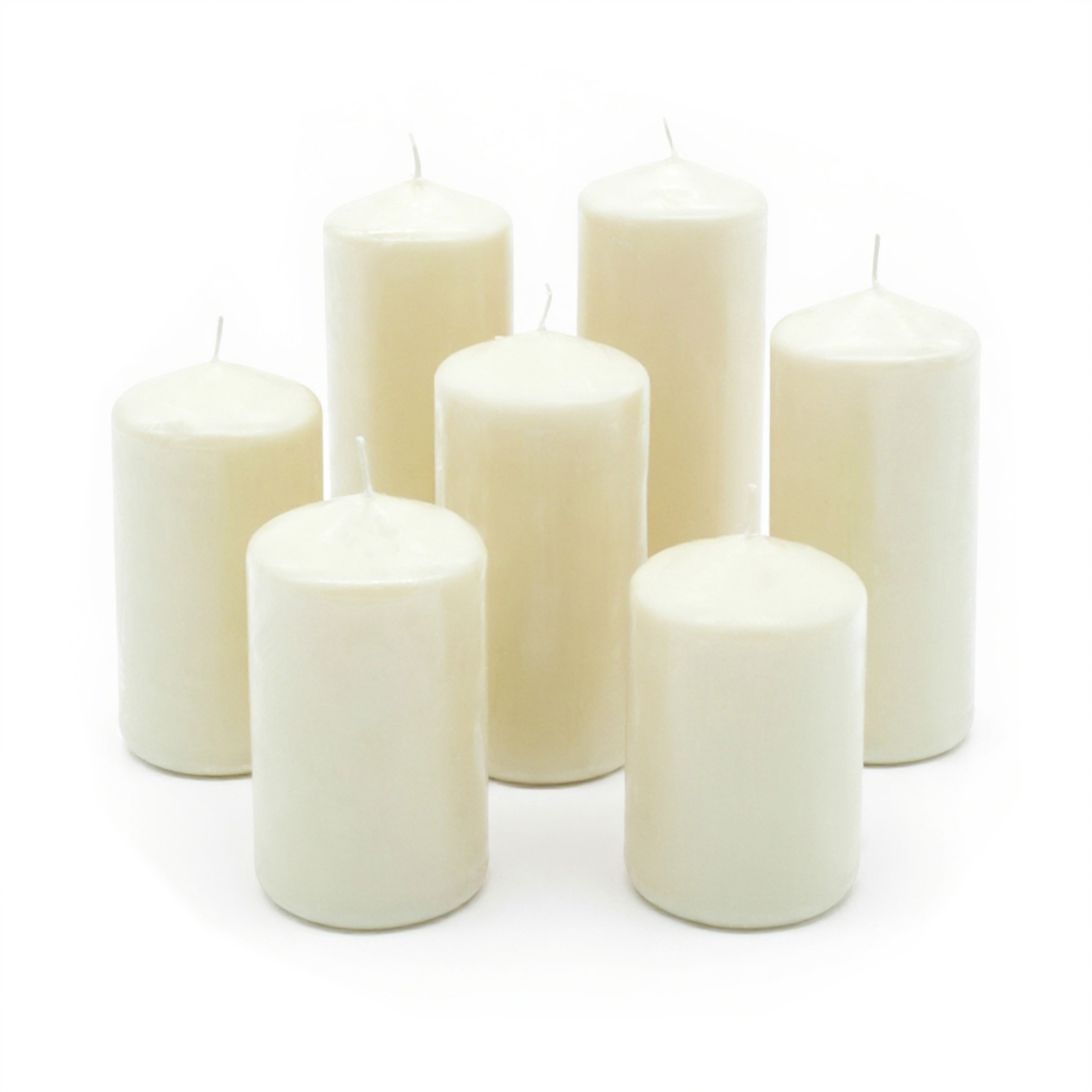 Echtwachs Stumpenkerzen 7er Set - creme weiß - Advents Kerzen in 7 verschiedenen Höhen