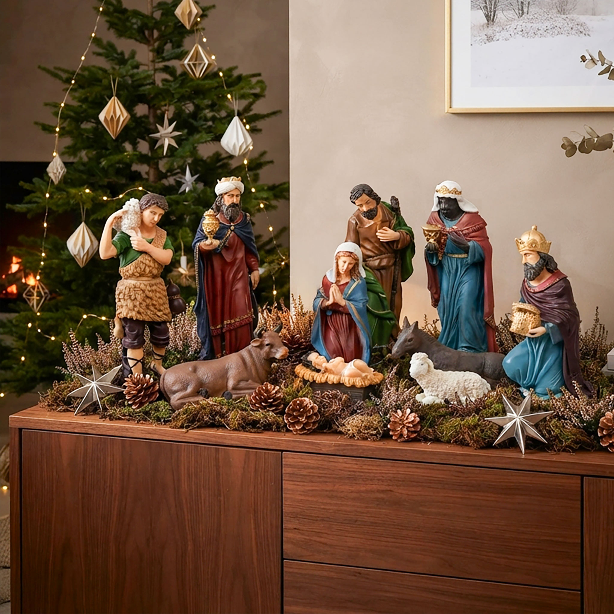XXL Polyresin Weihnachts Krippenfiguren 10-teiliges Set - 37 cm - Kunststein Weihnachtskrippe Figuren 10 Stück detailgetreu handbemalt