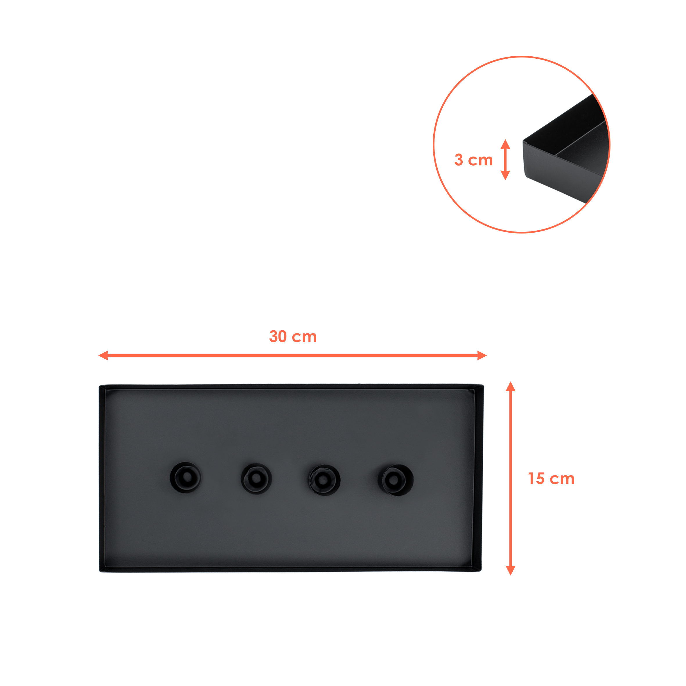 Magnet Kerzentablett schwarz für Stabkerzen - 30 x 15 cm - Metall Kerzenständer mit 4 magnetischen Haltern