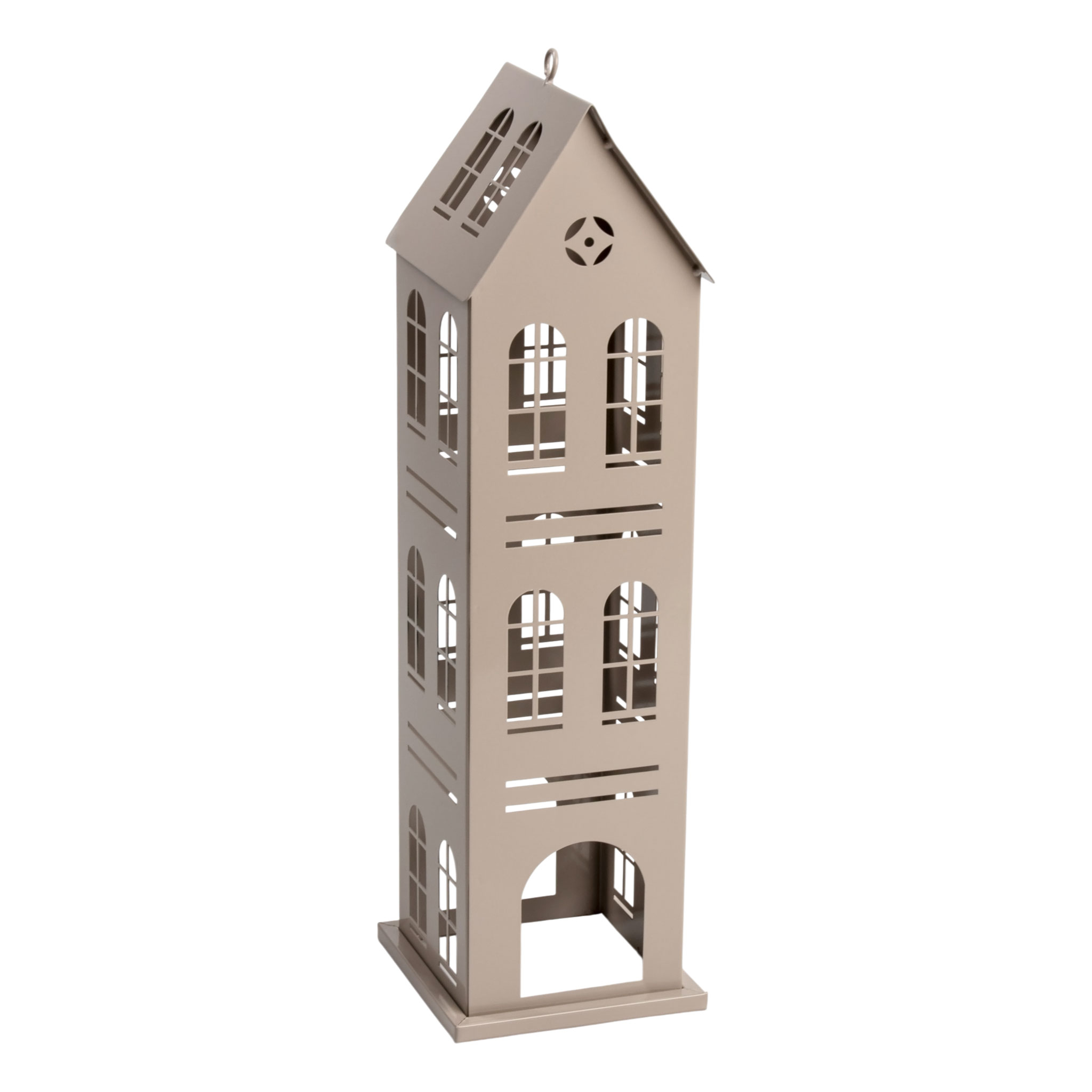 XL Metall Laterne Haus beige - 52 x 14 cm - Deko Windlicht zum Stellen oder Hängen