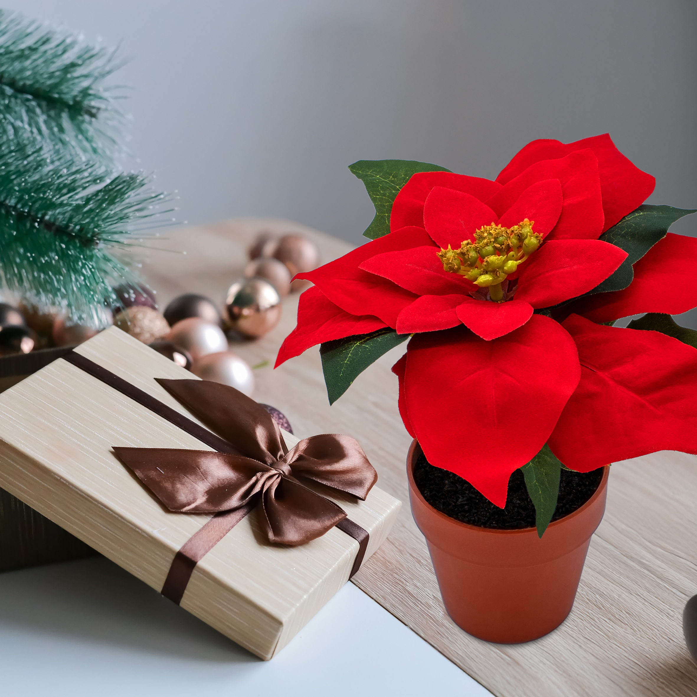 Künstlicher Weihnachtsstern im Blumentopf 20 cm - 3er Set - Kunstblume Poinsettia in naturgetreuer Nachbildung