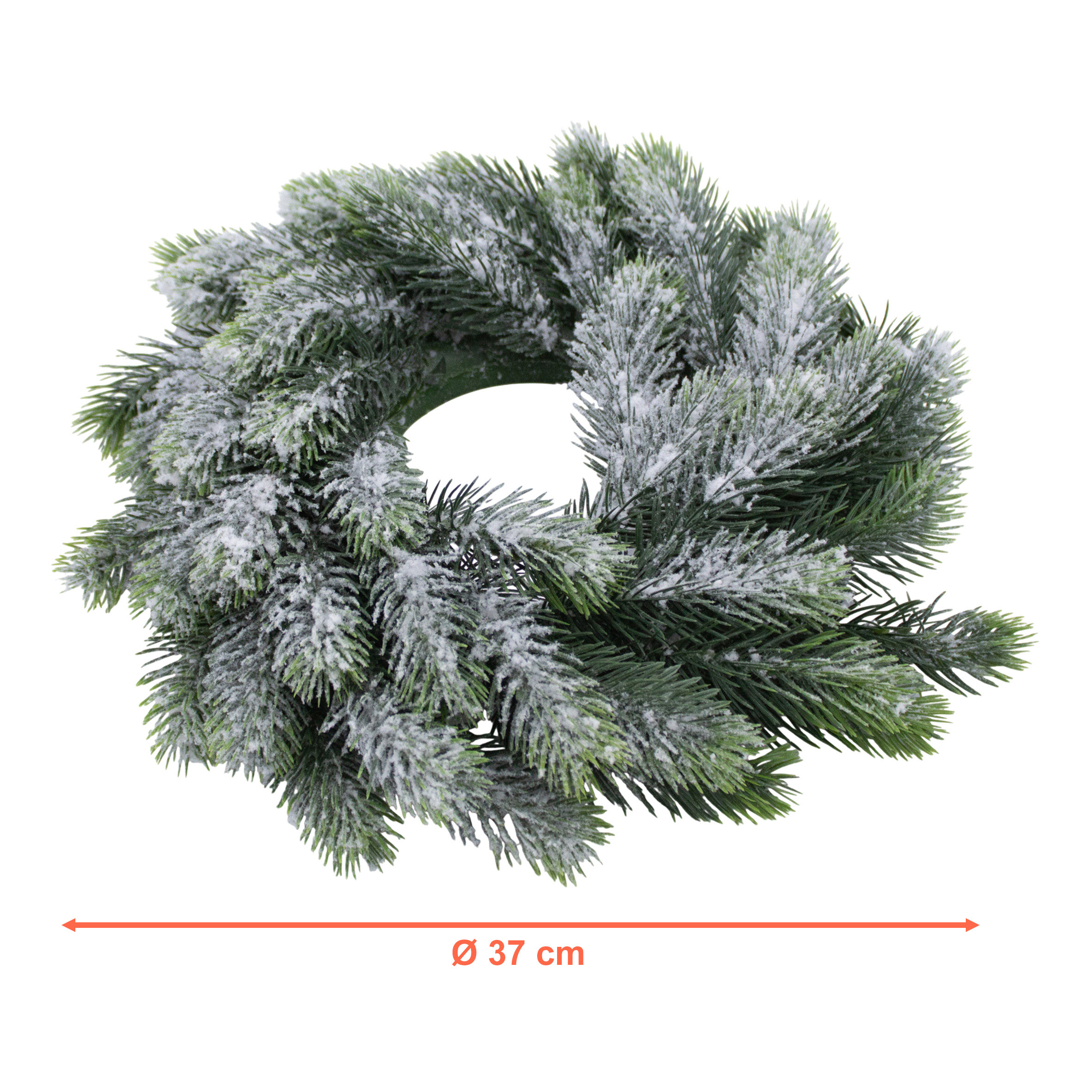 Künstlicher Spritzguss Tannenkranz mit Kunstschnee halbgebunden - 37 cm - Weihnachts Türkranz mit naturgetreuen Kunst Tannenspitzen