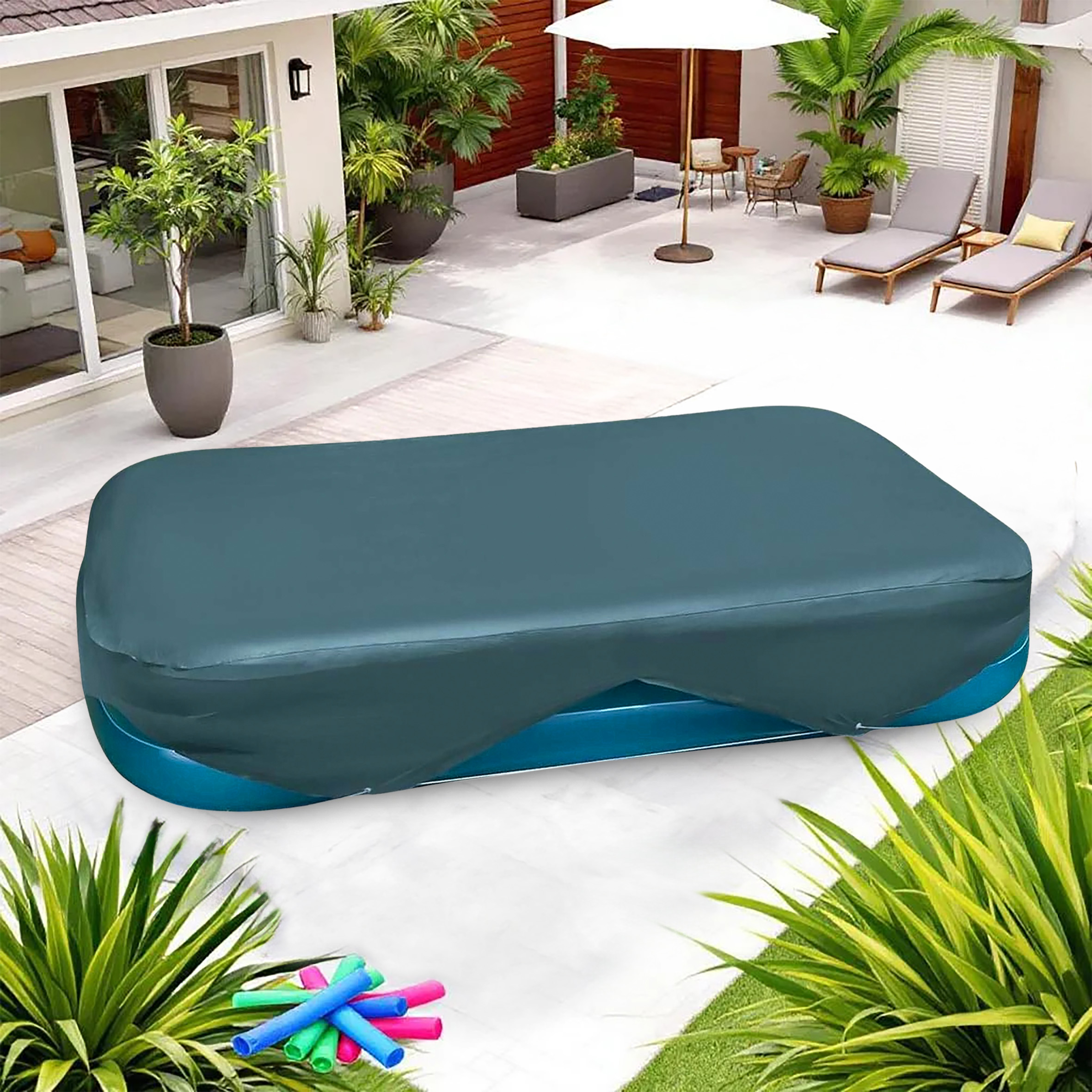 Intex Poolabdeckung rechteckig blau - 305 x 183 cm - Schutzplane für Schwimm-Center Falmily Pool