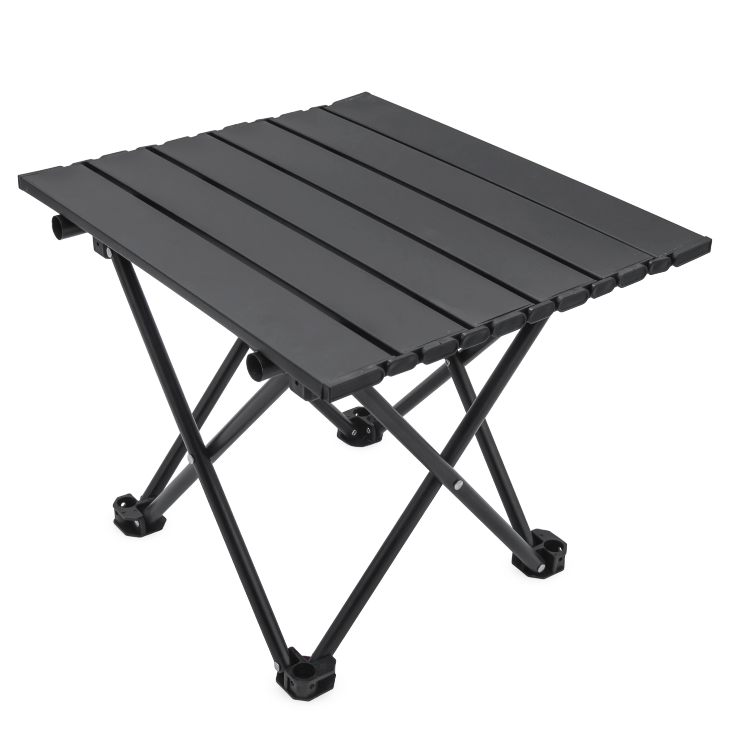 Camping Klapptisch schwarz mit Tragetasche - 40 x 35 cm - Universal Gartentisch mit einrollbarer Tischplatte