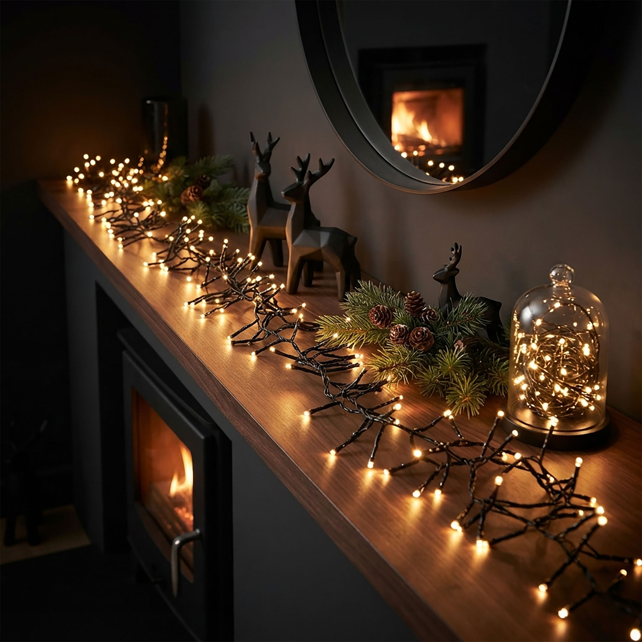 LED Lichterkette warm weiß mit 8 Leuchtfunktionen - 192 LED - Weihnachts Beleuchtung mit Timer Batterie betrieben