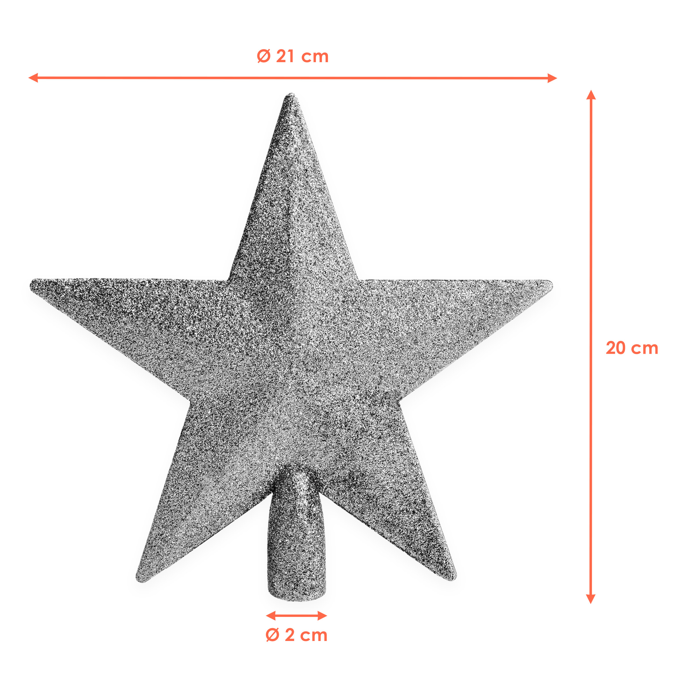 Weihnachtsbaum Spitze 20 cm mit Glitzer - silber -   Christbaumspitze 3D Weihnachtsstern