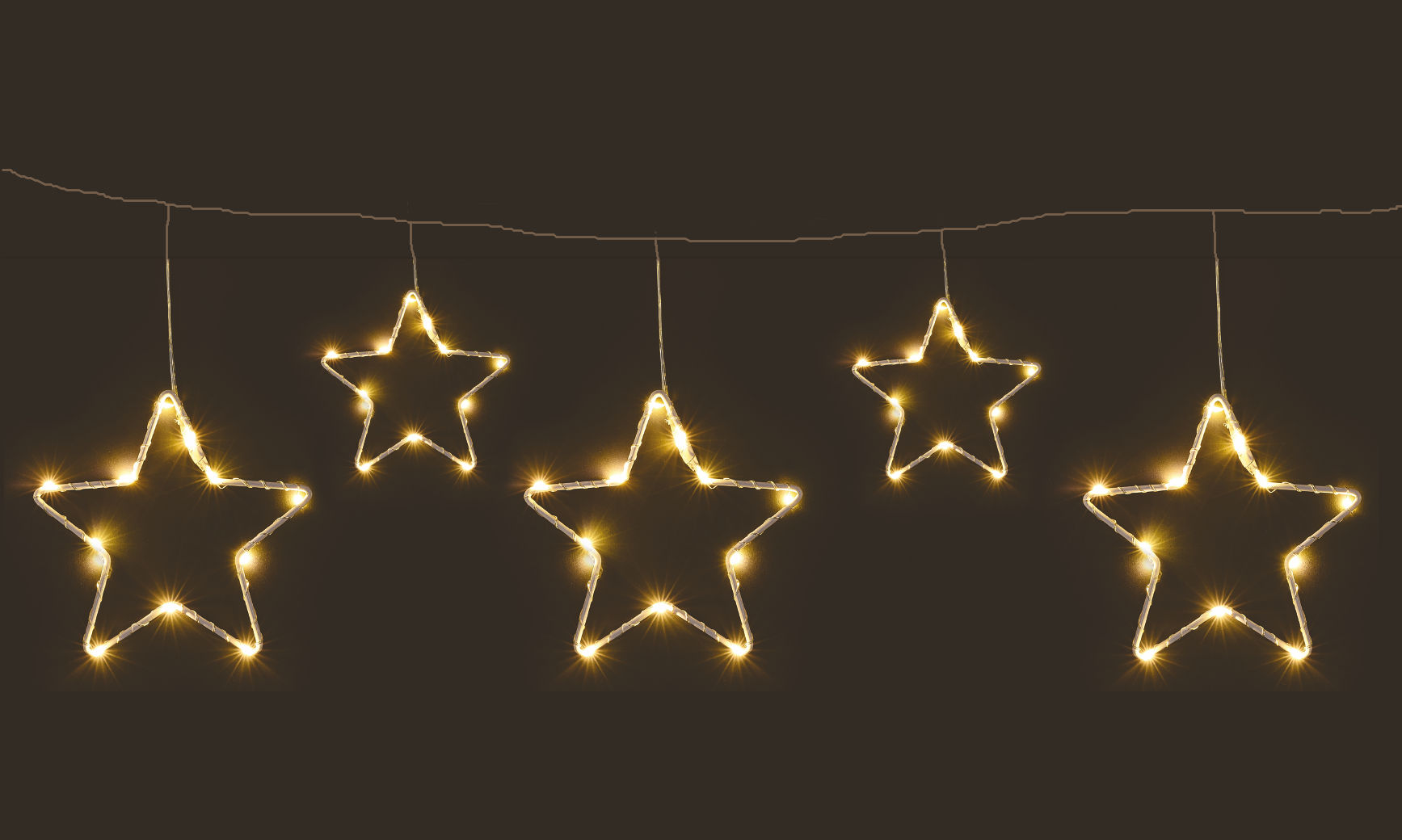 LED Lichtervorhang mit 5 Metall Sternen warm weiß - 120 x 30 cm - Weihnachts Lichterkette mit Timer Funktion