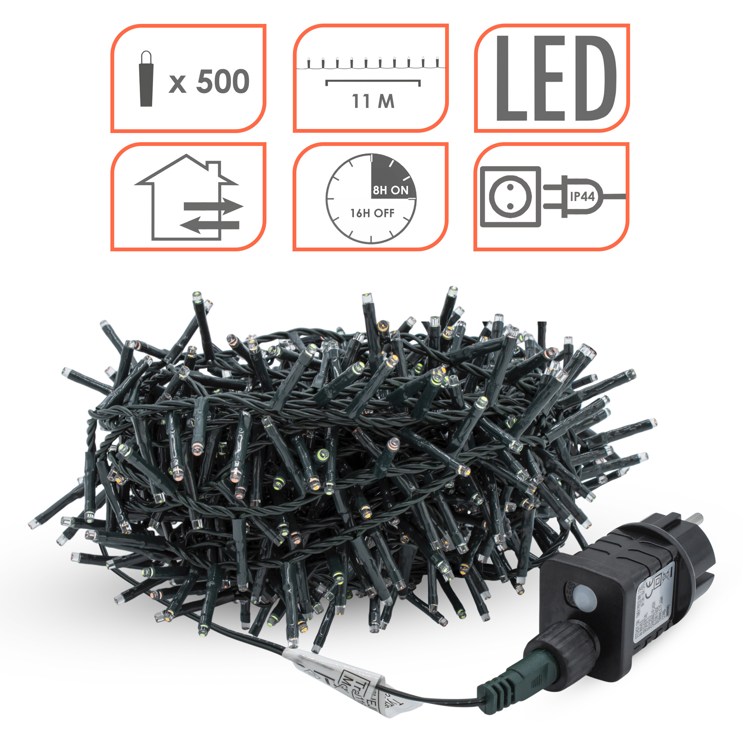 Außen Büschel Lichterkette mit Timer 500 LED auf 11 m - soft bunt - Cluster Weihnachtslichterkette warmweiß mit 8 Funktionen und Stecker