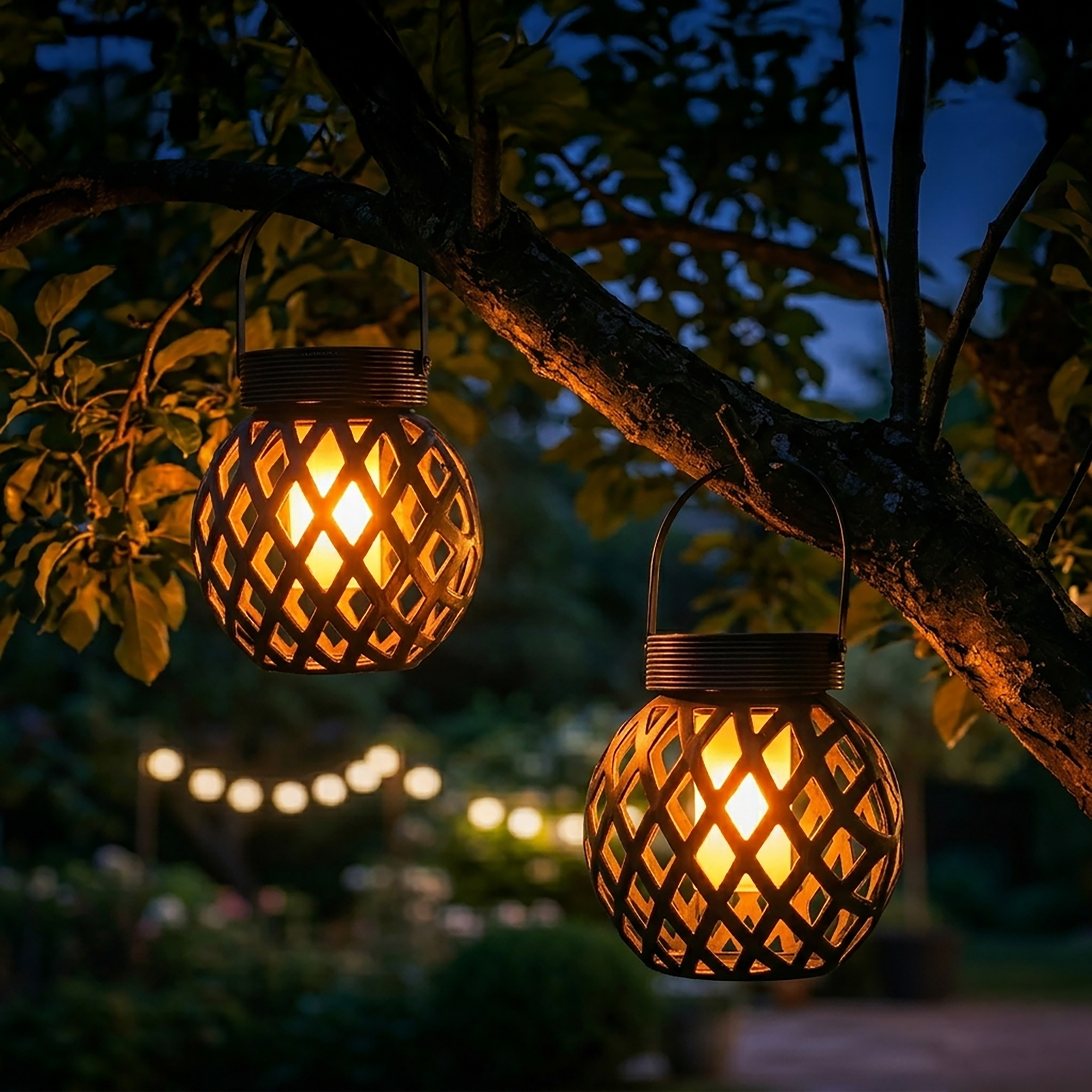 Solar Hängeleuchte 13 x 11 cm mit Flammeneffekt - 2er Set - LED Laterne zum Hängen für Außen
